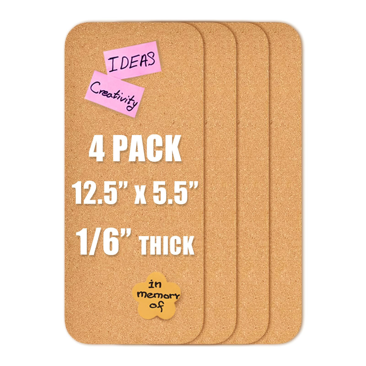 YCCYYCCY 4 PCS 12.5"*5.5" Self-Adhesive Cork Board, 4mm Thick Cork Boards for Walls, 4 Pack