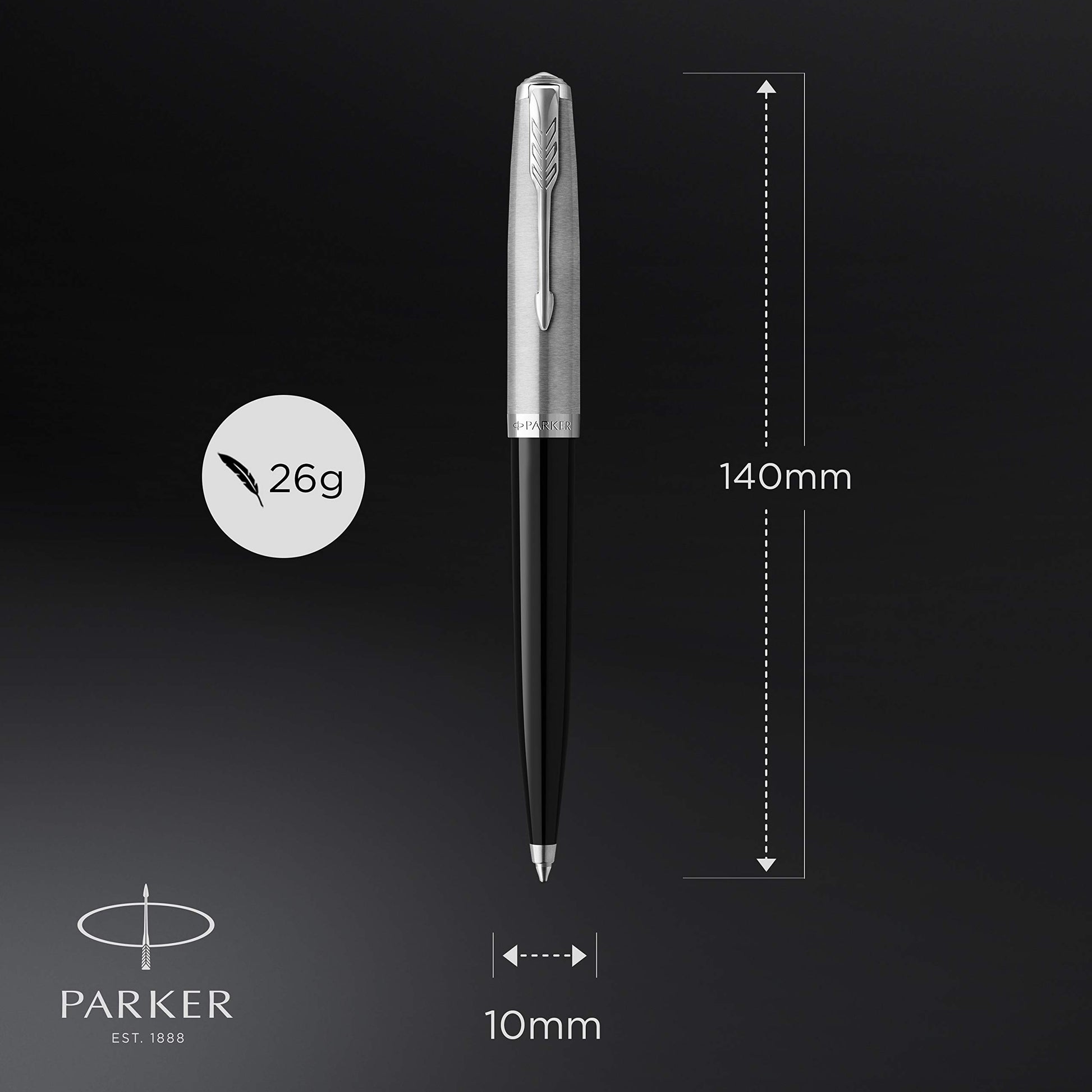 Parker 51 Ballpoint Pen Black Barrel with Chrome Trim Medium Point with Black Ink Refill Gift Box