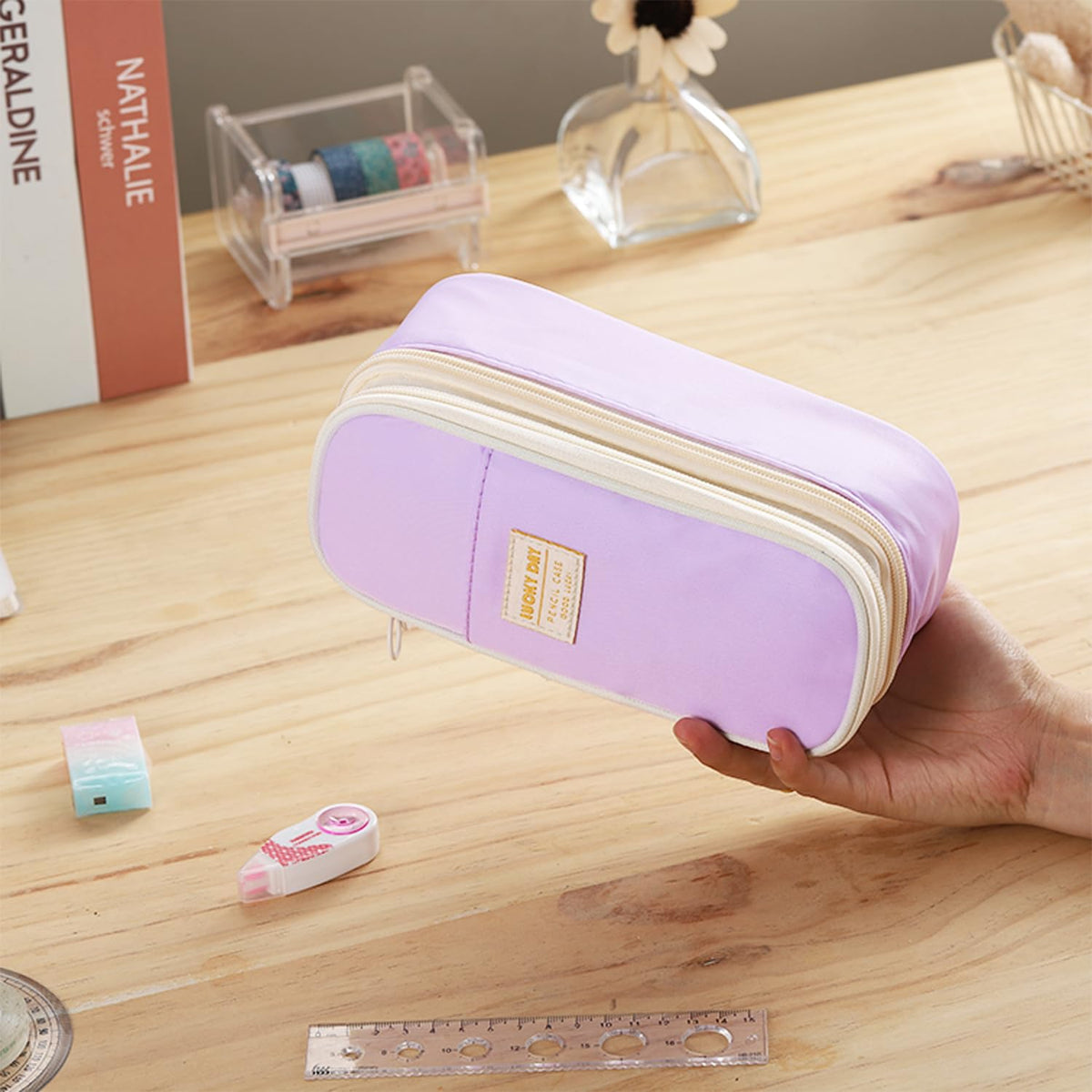 Dugio Pencil Case for Girls Kids Teens Big Pencil Bag with Zipper Purple
