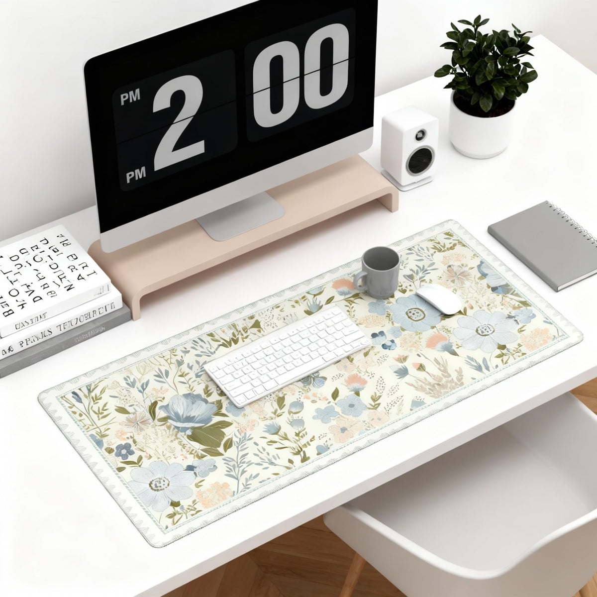 Sage Green Floral XXL Desk Pad, Extra Large Mouse Pad with Anti-Slip Base & Stitched Edges, Desk