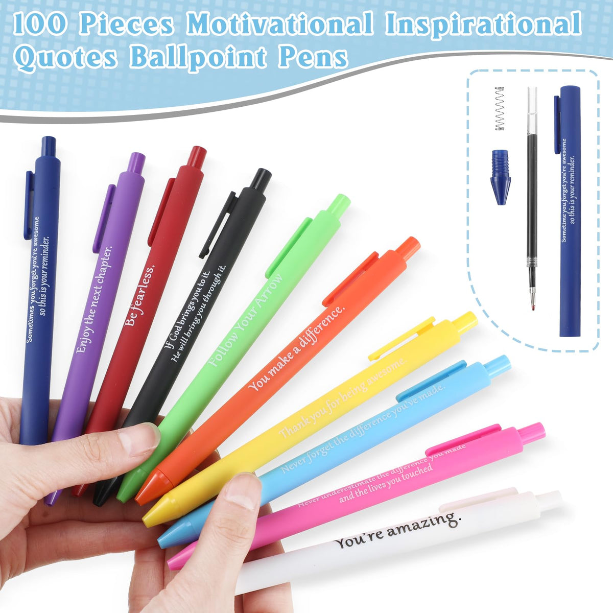 Teling 100 Pcs Inspirational Pens Bulk, Classic Colors, Classic Style