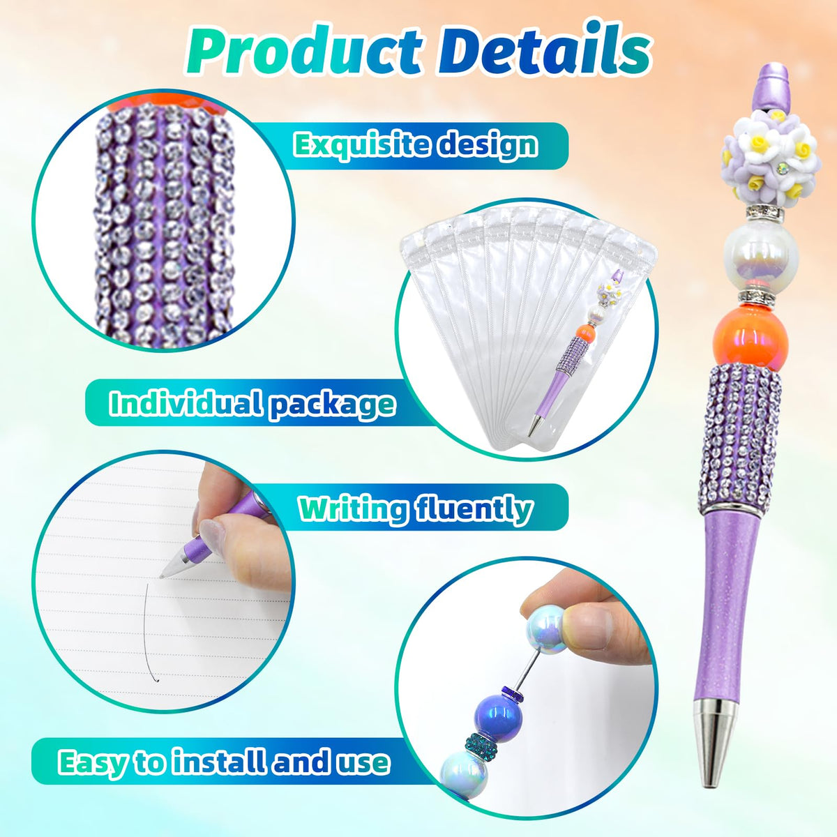 DASTTUIS 150 Pcs DIY Diamond Beadable Pen Kit - 50 Plastic Rhinestone Beaded Pens Bulk with Refills