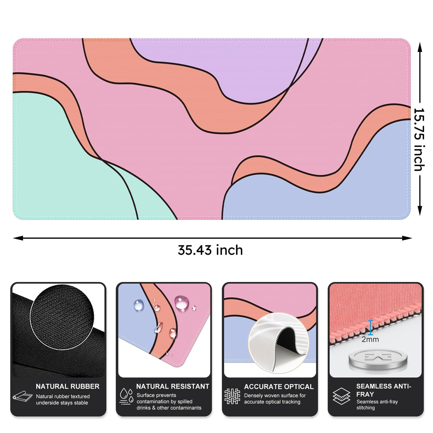 iCasso Desk Mat,XXL Large Mouse Pad for Desk,Colour Topographic