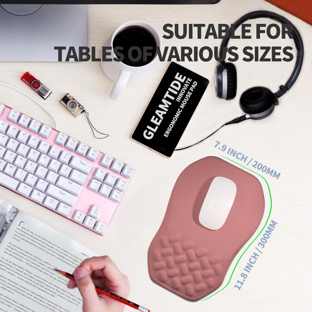 Gleamtide Ergonomic Raised Mouse Pad Wrist Support with Bilateral Slope Memory Foam Mousepad for