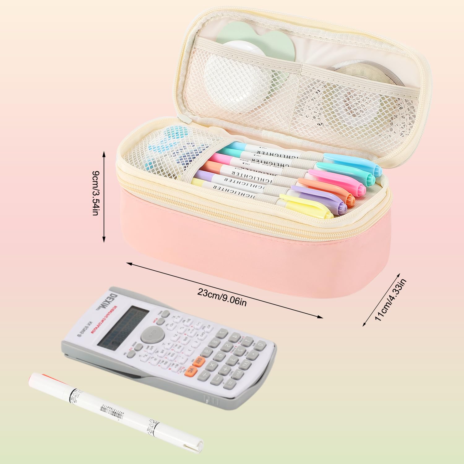 Large Pencil Case for Girls Teens Kids School Pencil Bag with Zipper Pink