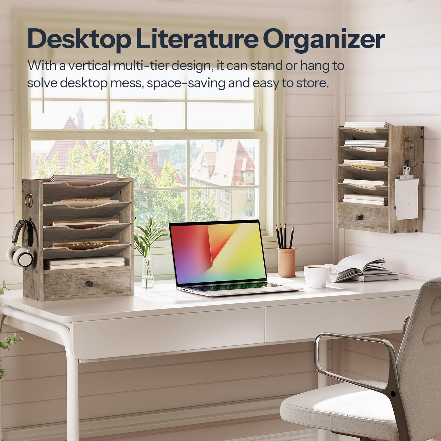 HOOBRO Wall File Organizer, Mail Organizer Wall Mounted, Wooden Mail Sorter, Construction Paper