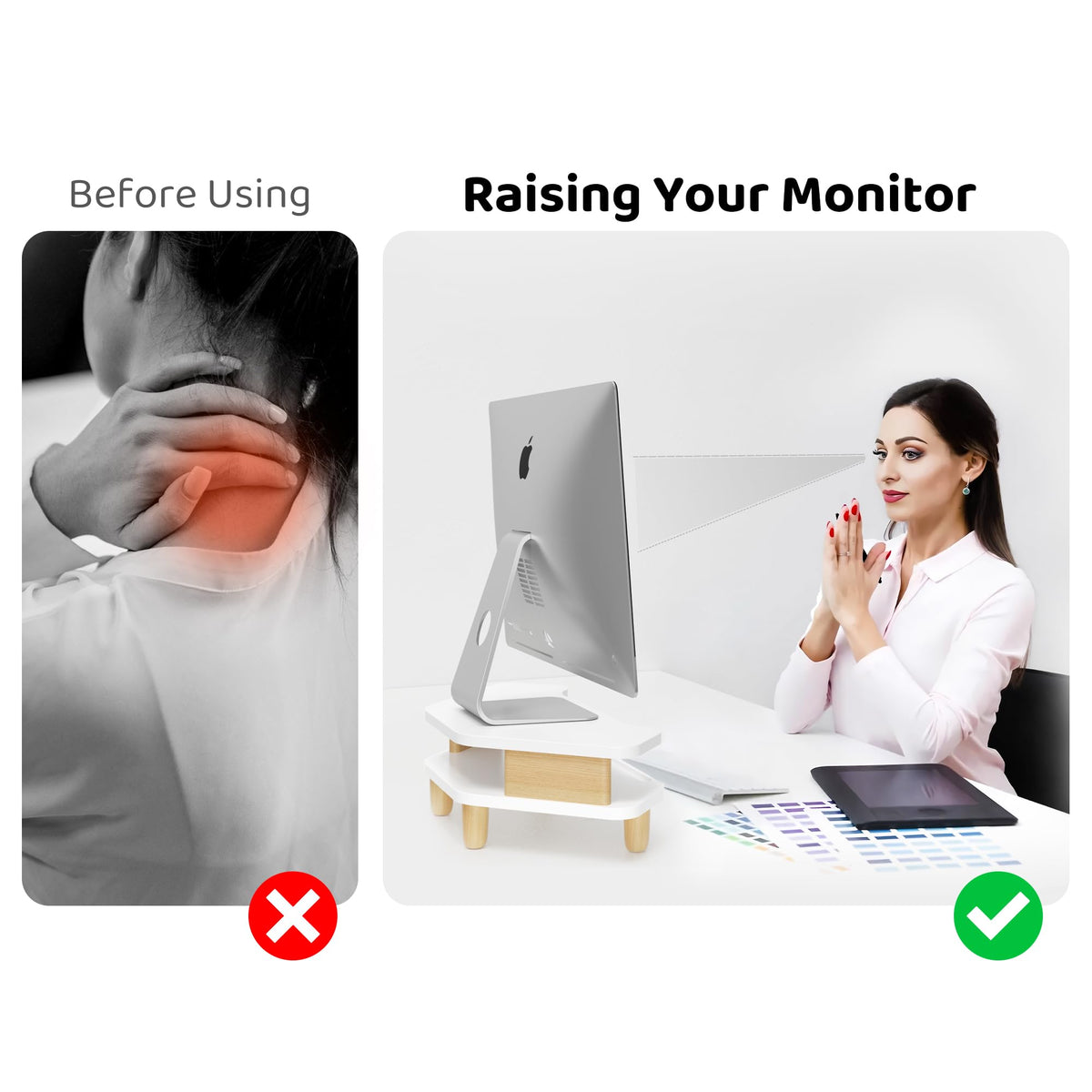 AFOOYO Monitor Stand Riser,2 Tier Corner Wood Sturdy 16.5In Computer Stand, Multi-Purpose Desktop
