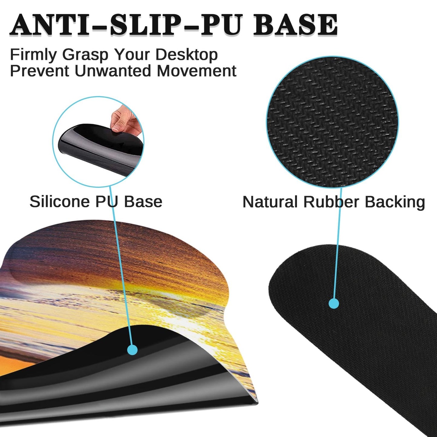 Arttown Keyboard Mouse Pad Set, 4 in 1 Desk Mat Set Ocean Beach Sunset