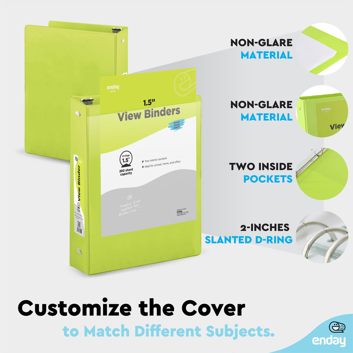 Enday 1.5 Inch Binder (12 Pack - Assorted Colors) 3 Ring Binder 1.5 inch with Clear View Cover and