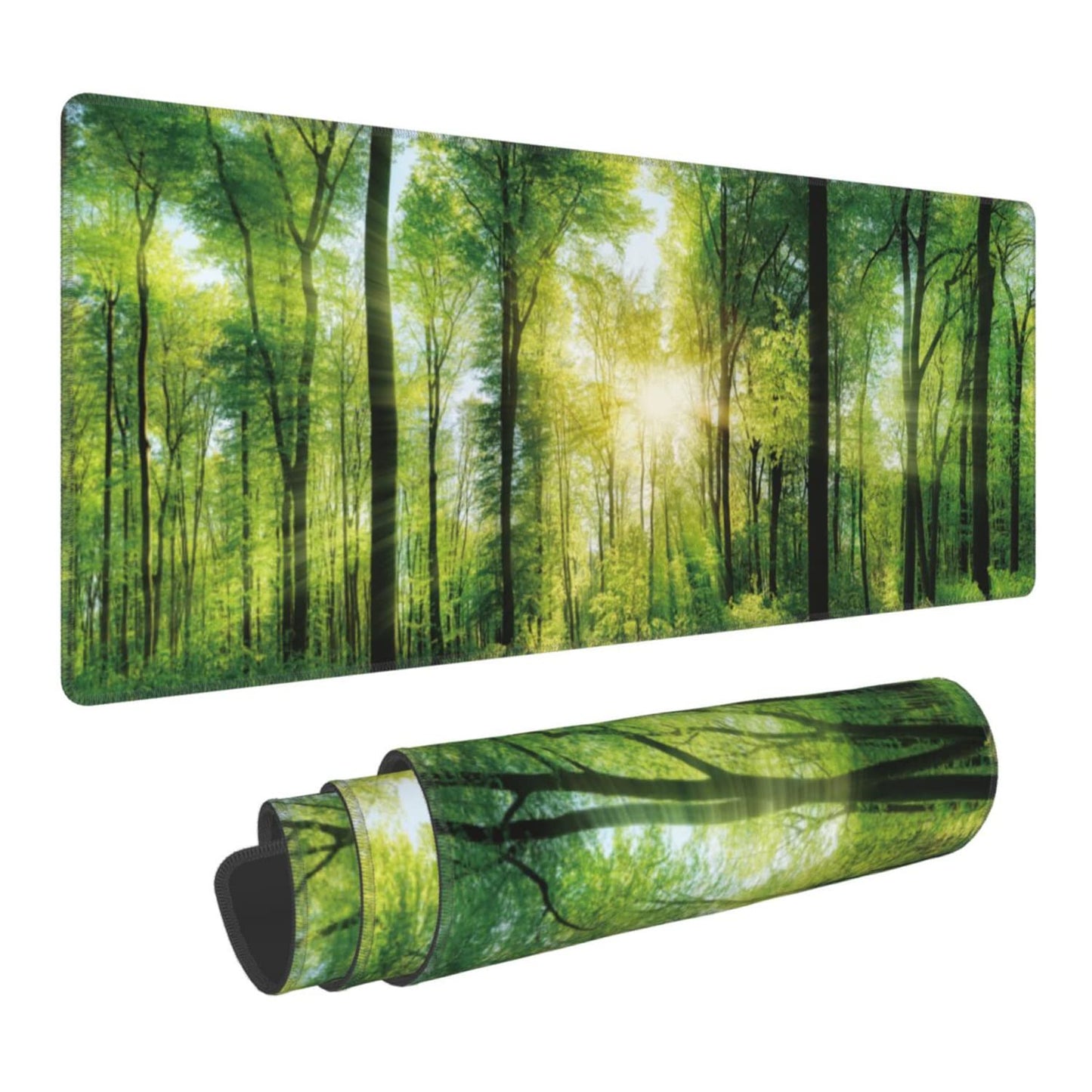 Scenic Forest of Fresh Green Deciduous Trees Extended Gaming Mouse Pad Large Desk Mat with Non-Slip