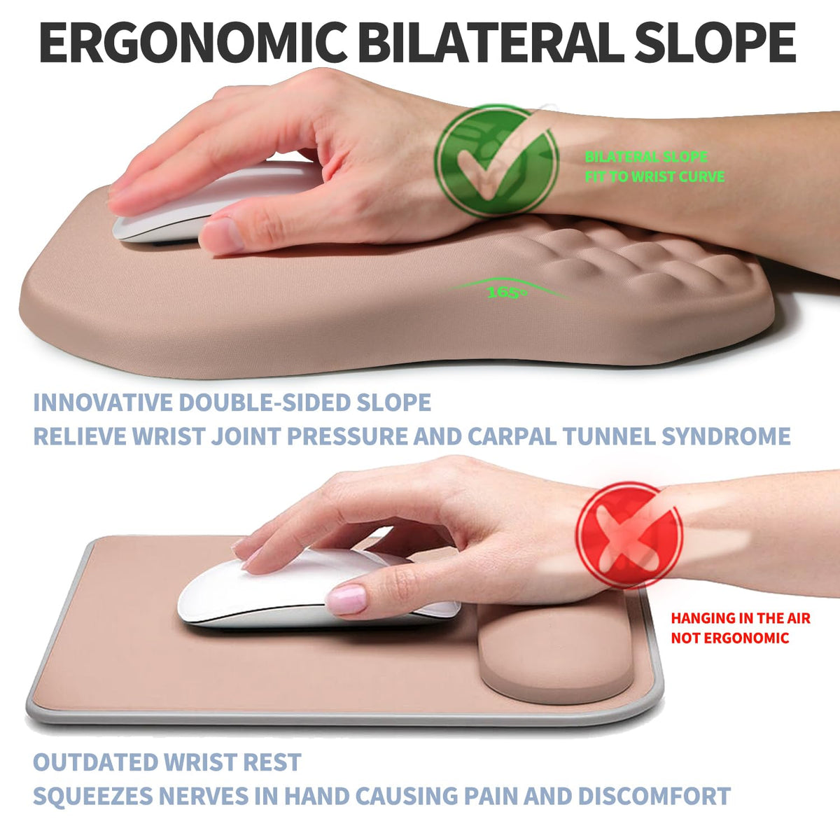Gleamtide Ergonomic Raised Mouse Pad Wrist Support with Bilateral Slope Memory Foam Mousepad for
