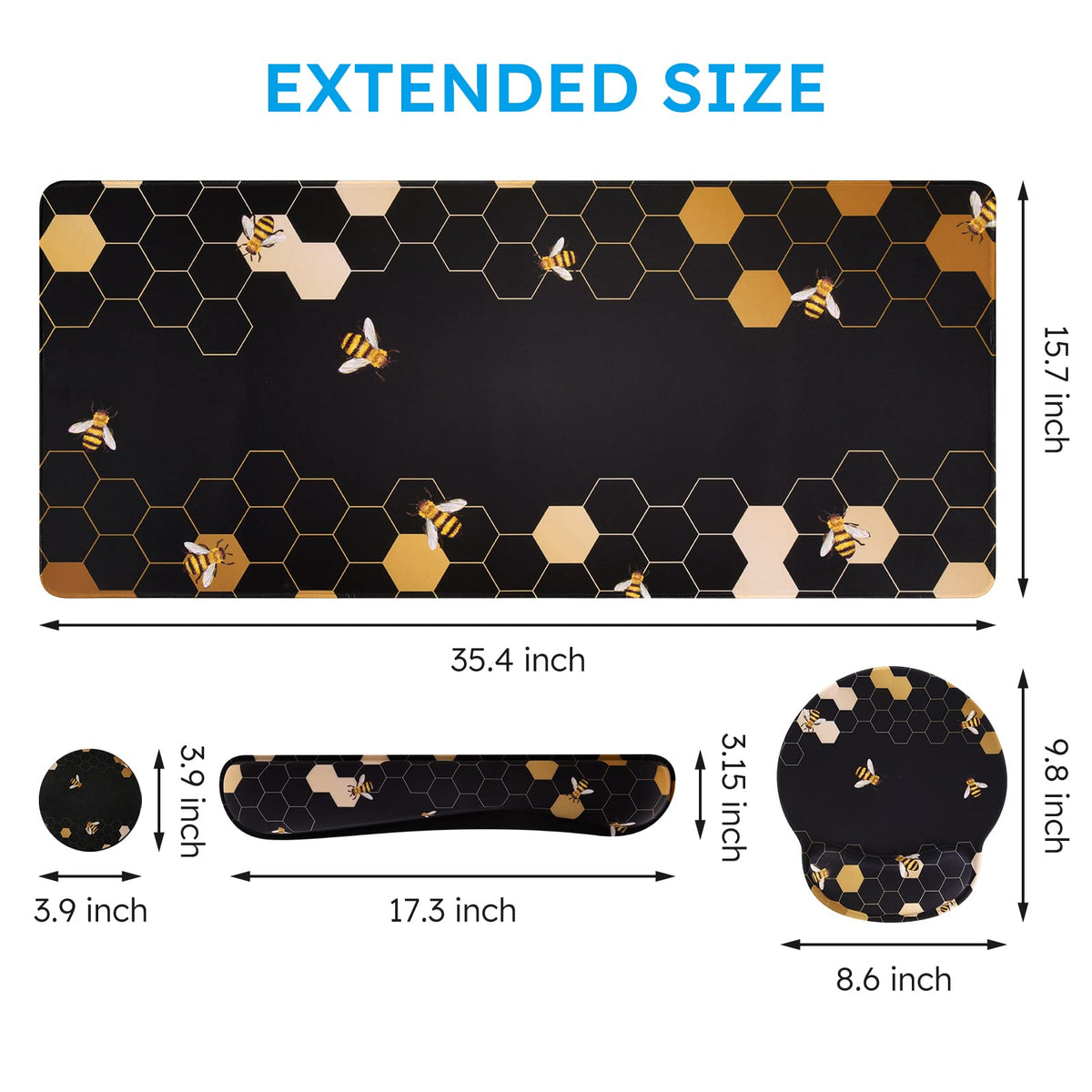iCasso Honeycomb Mousepad 35.4"x15.7", Desk Protector for Workspace