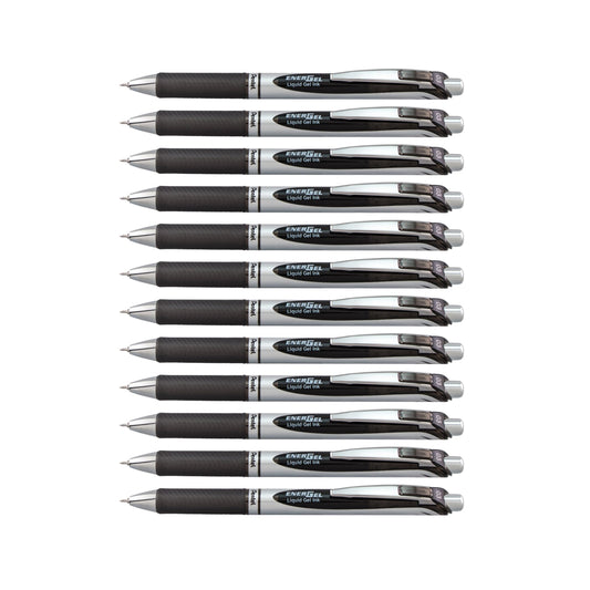 Pentel EnerGel RTX Retractable Liquid Gel Pen, Extra Fine Line, Needle Tip, Black Ink,12 pack