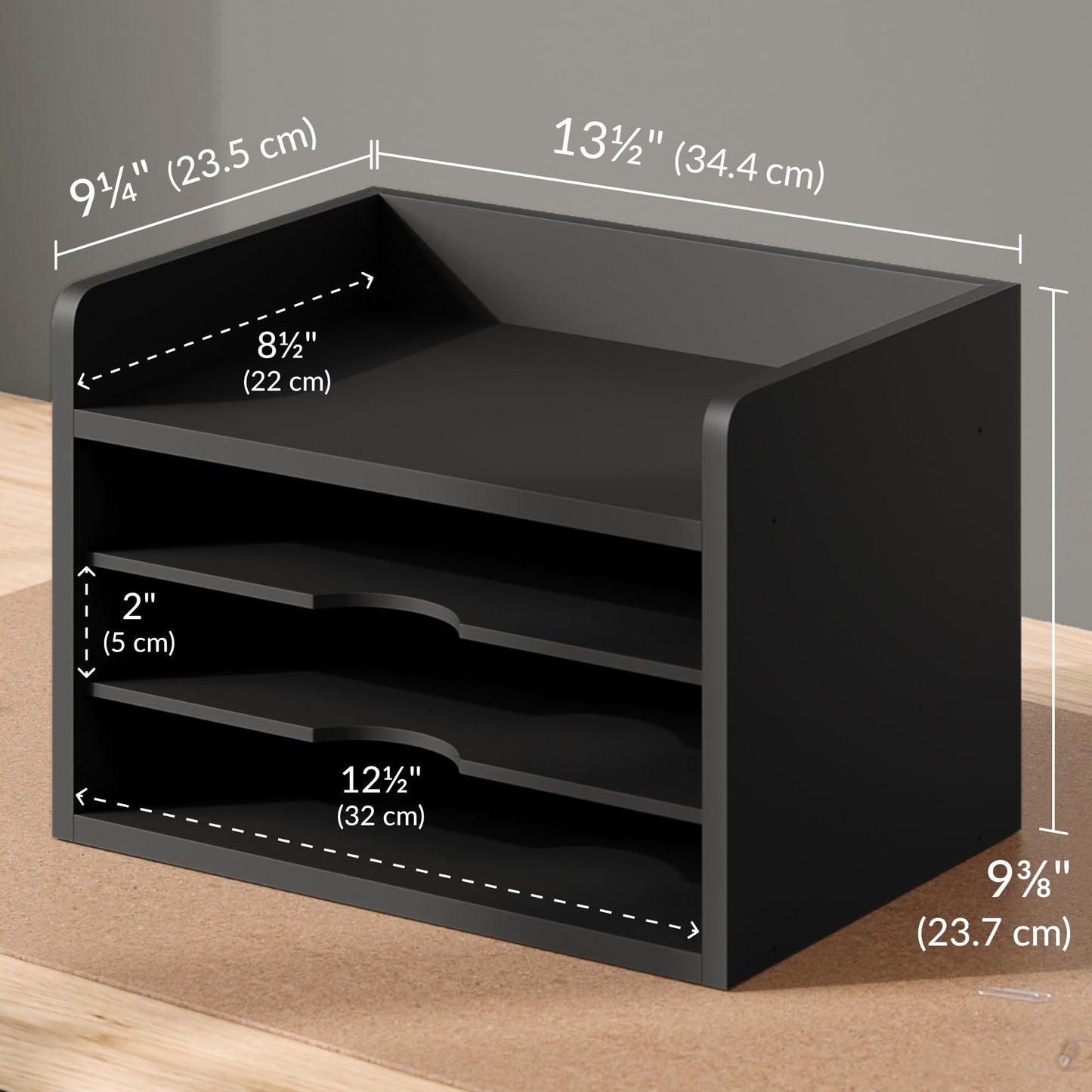 Ballucci File Organizer, 4-Tier Office Desk Organizer, Open Top Wood Paper Organizer for Classroom