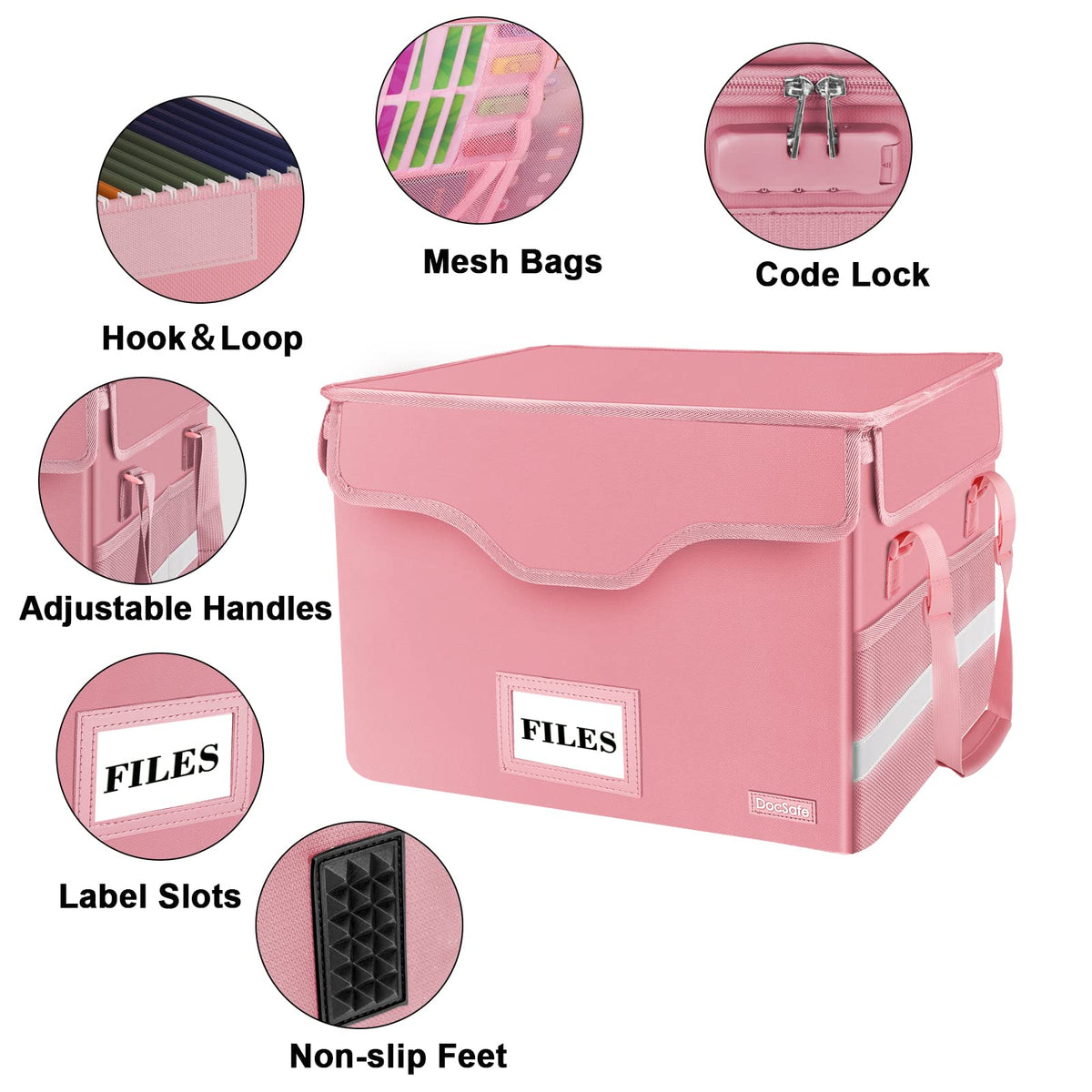 DocSafe Fireproof Document Box with Lock,File Storage Organizer with Pockets,Collapsible Portable