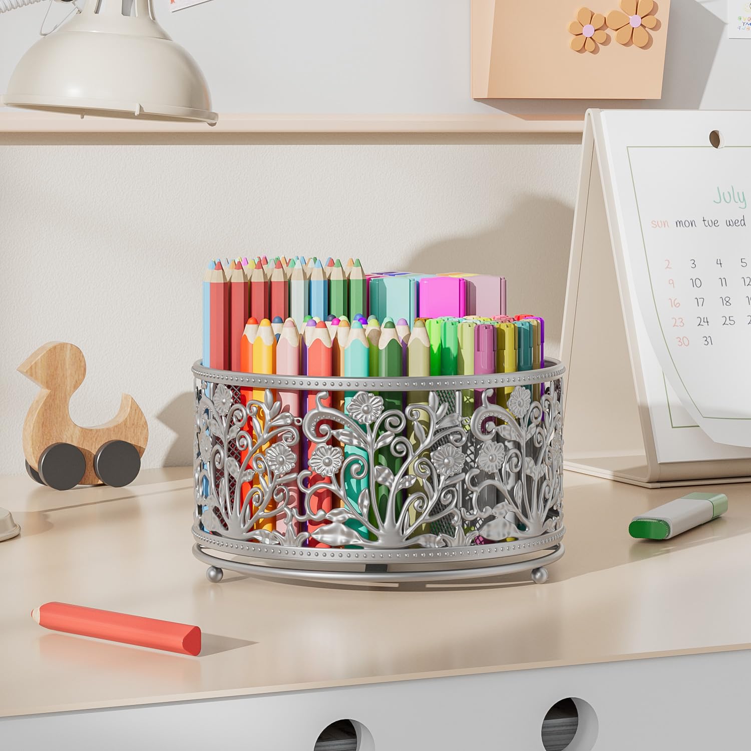 EKNITEY Pencil Pen Holder For Desk - 360° Rotating Pencil Cup Organizer