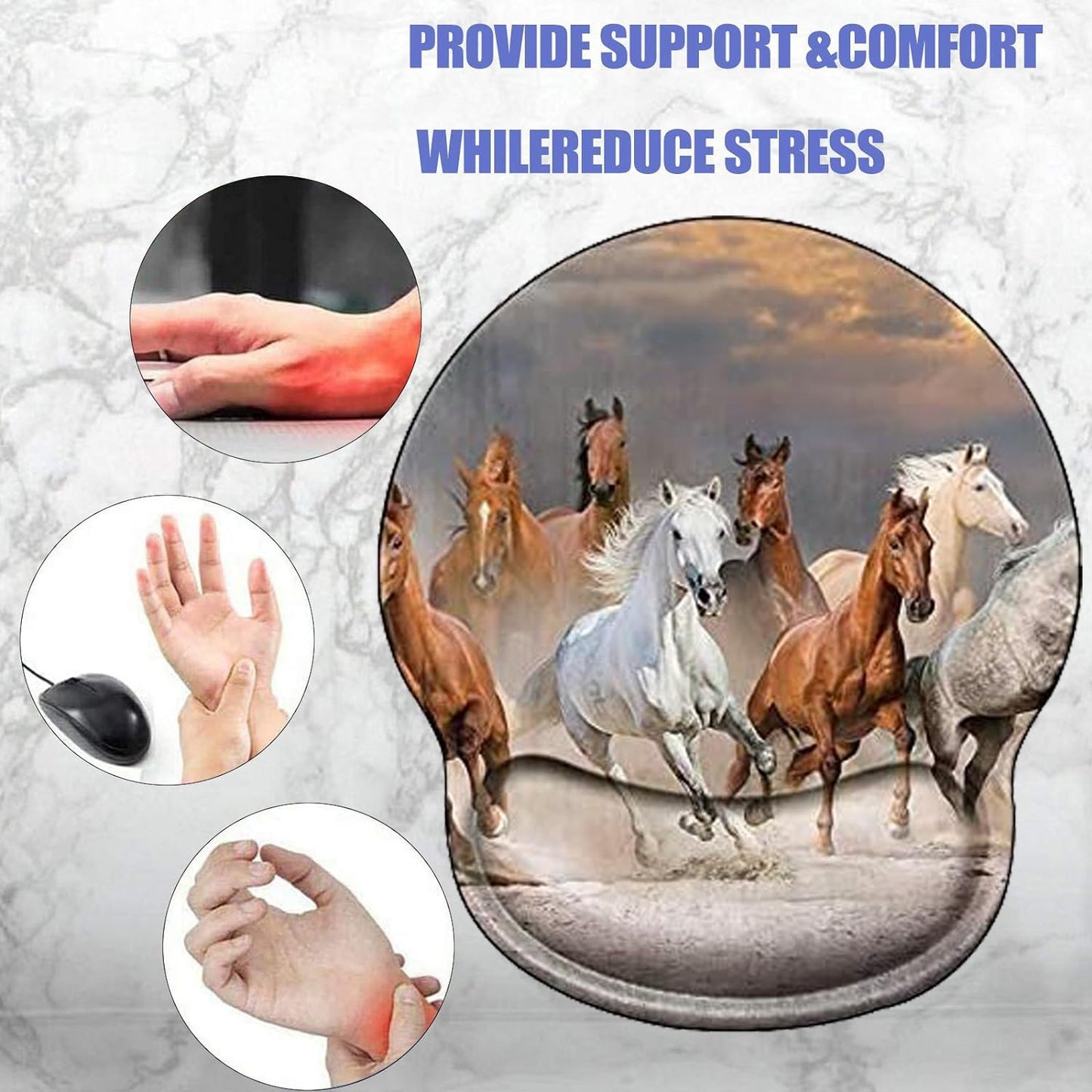 Horse Mouse Pad with Wrist Support Gel Mousepad Wrist Rest Ergonomic Animal No-Slip Mouse Mat
