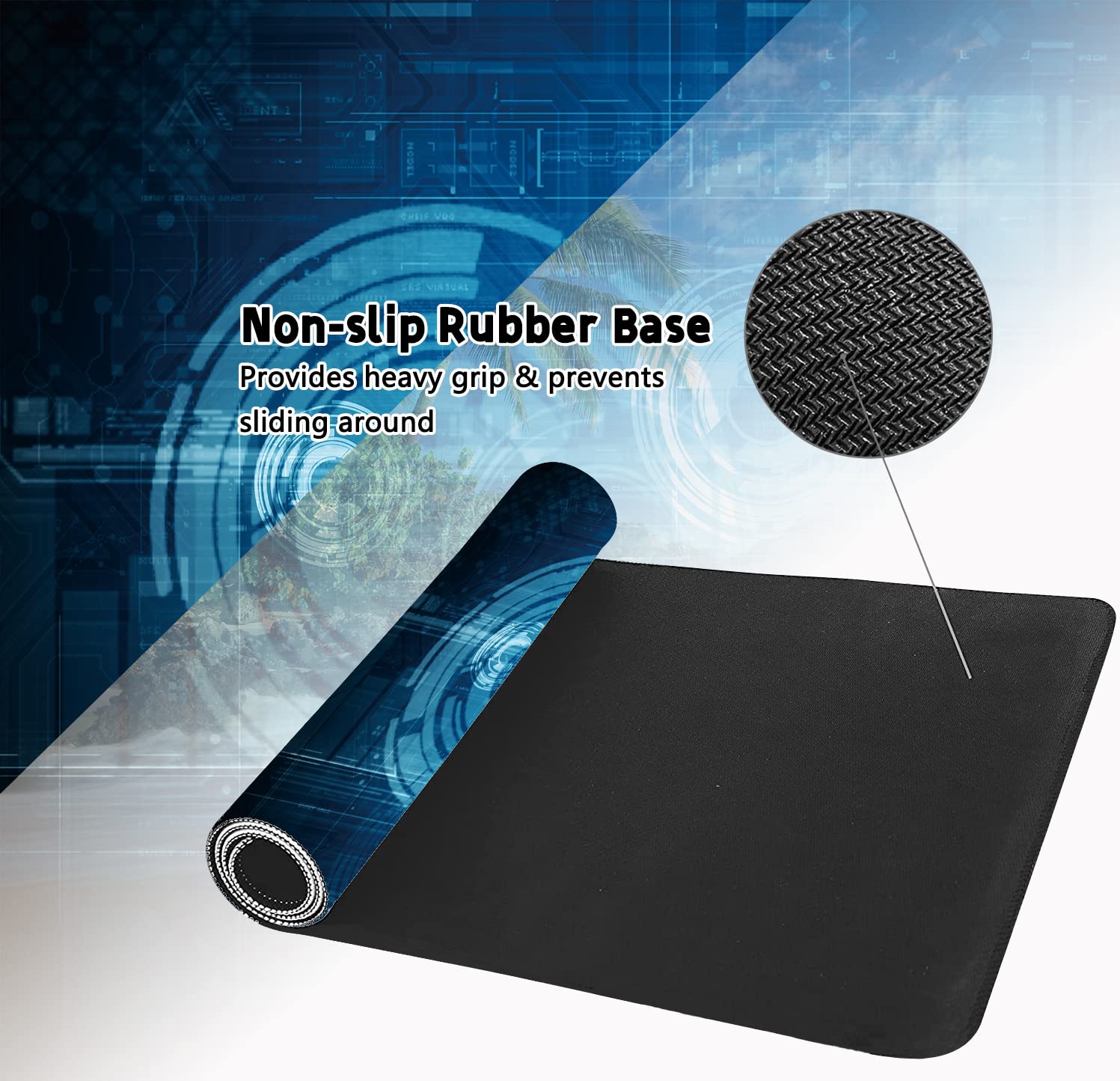 Extended Large Gaming Mouse Pad Abstract Blue Futuristic Tech XXL Size Keyboard Mouse Mat Desk Pad
