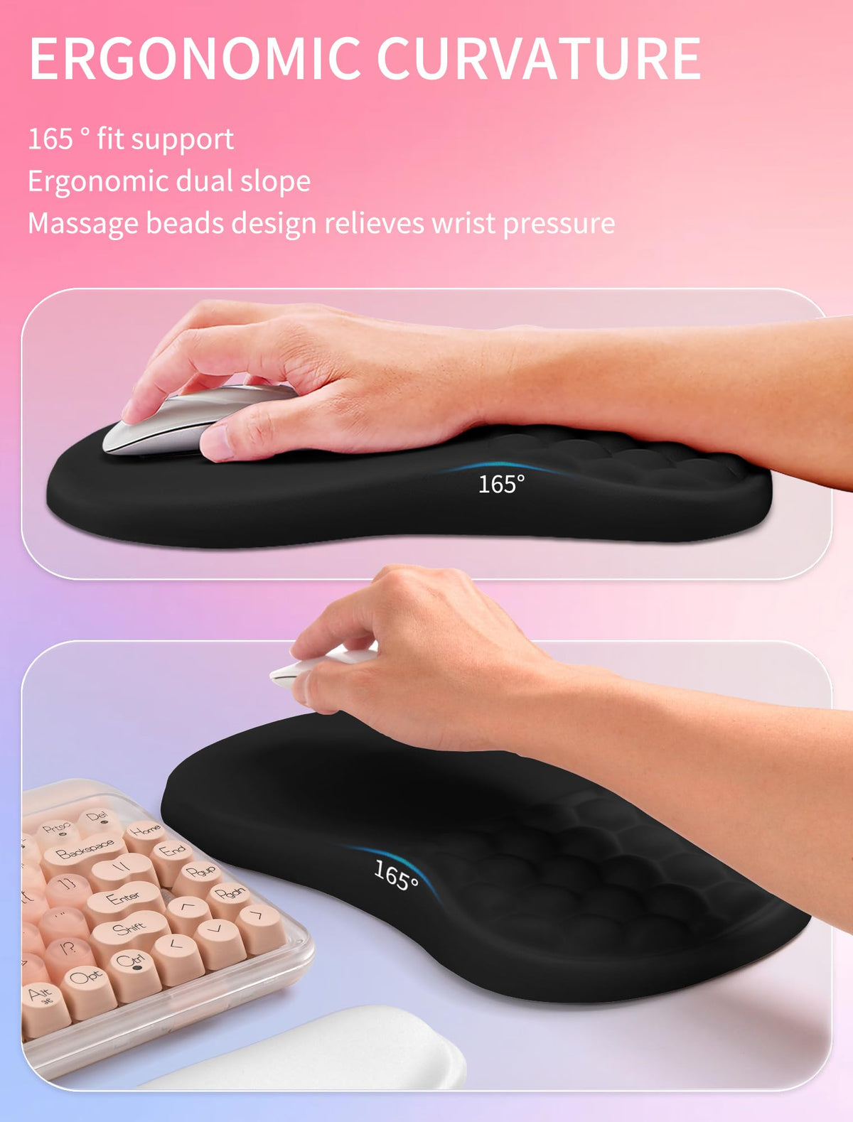 Hokafenle 2in1 Combination, Wave Keyboard Wrist Rest and Ergonomic Curvature Mouse Pad Wrist