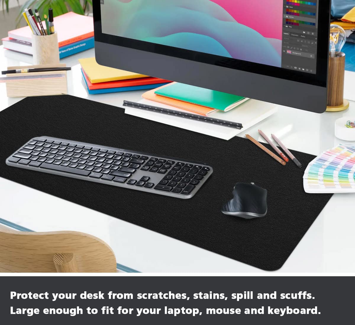ProValley Leather Desk Pad Protector Large Mouse Pad Office Desk Mat Non-Slip PVC Leather Desk