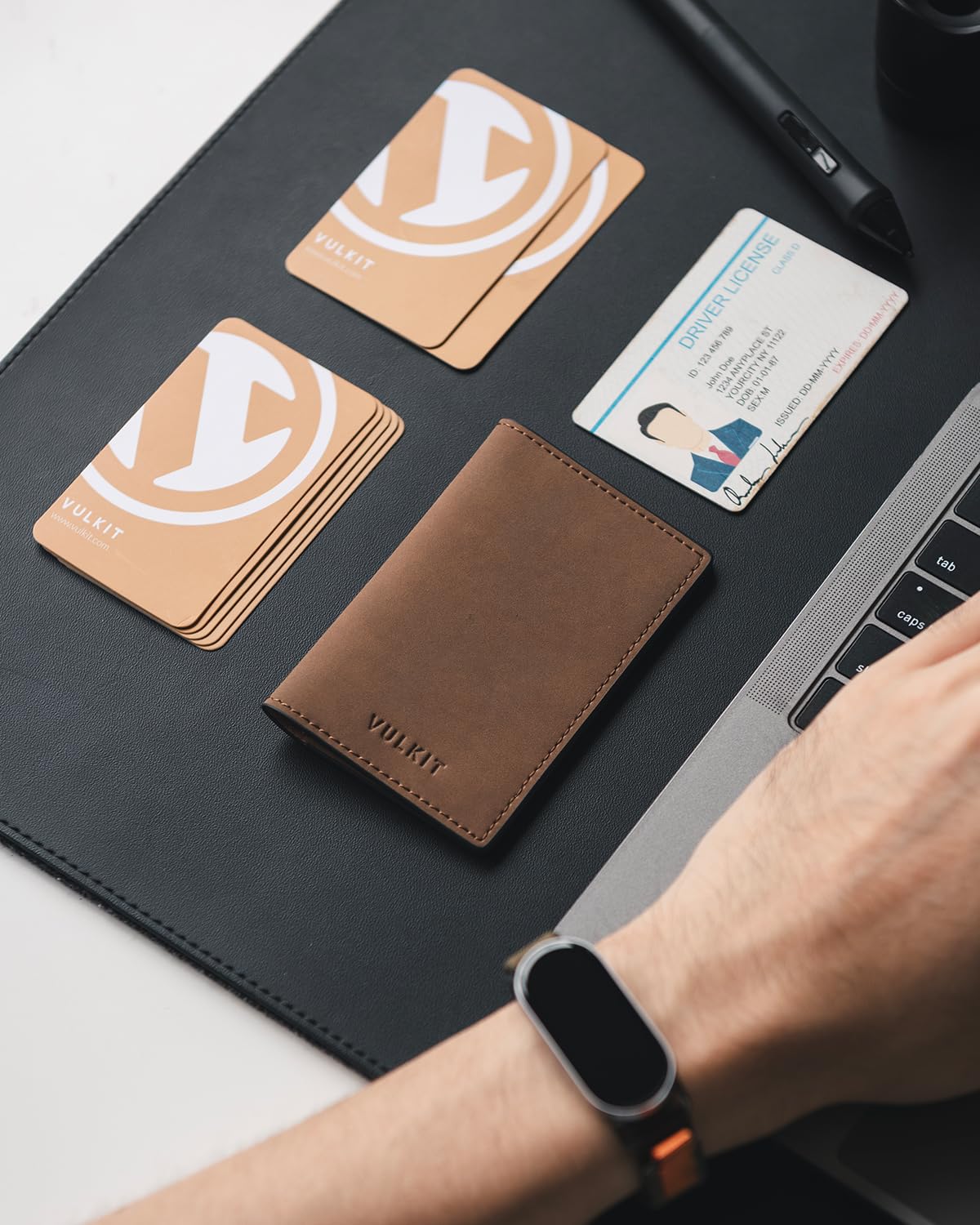 VULKIT Leather Business Card Holder 2 Sided Slim Business Name Card Organizer for Men or Women