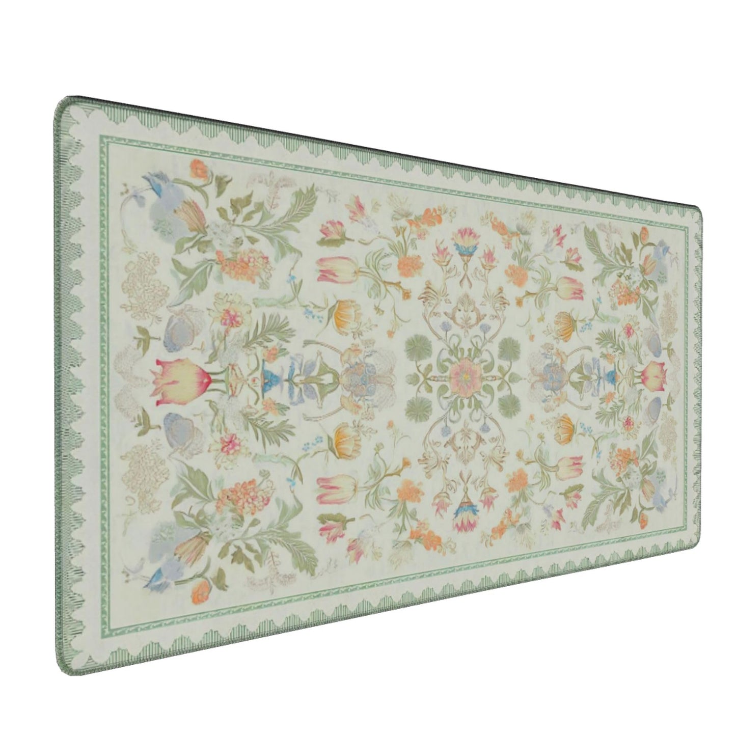 Sage Green Floral XXL Desk Mat - Cute Large Mouse Pad with Stitched Edges & Anti-Slip Base for