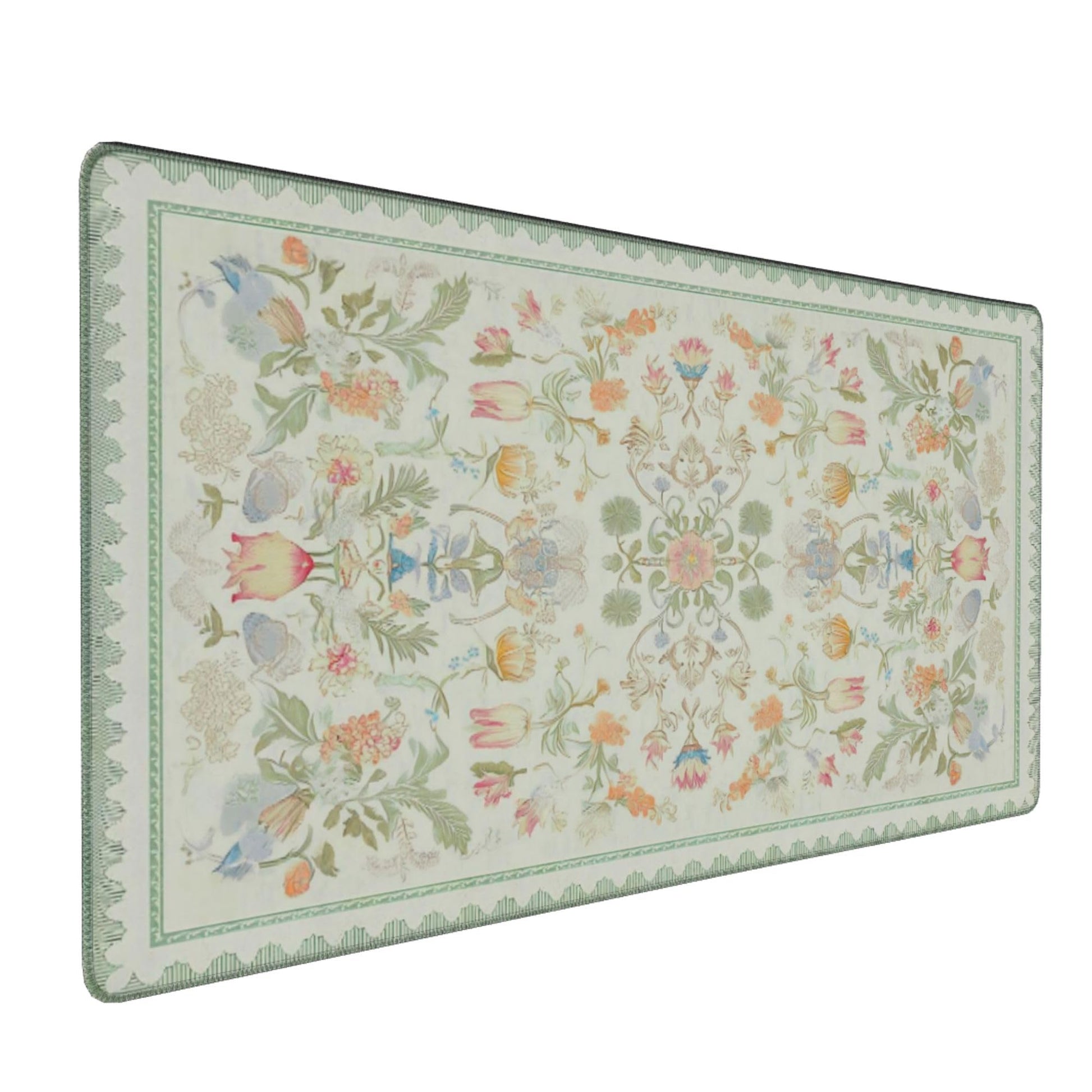 Sage Green Floral XXL Desk Mat - Cute Large Mouse Pad with Stitched Edges & Anti-Slip Base for