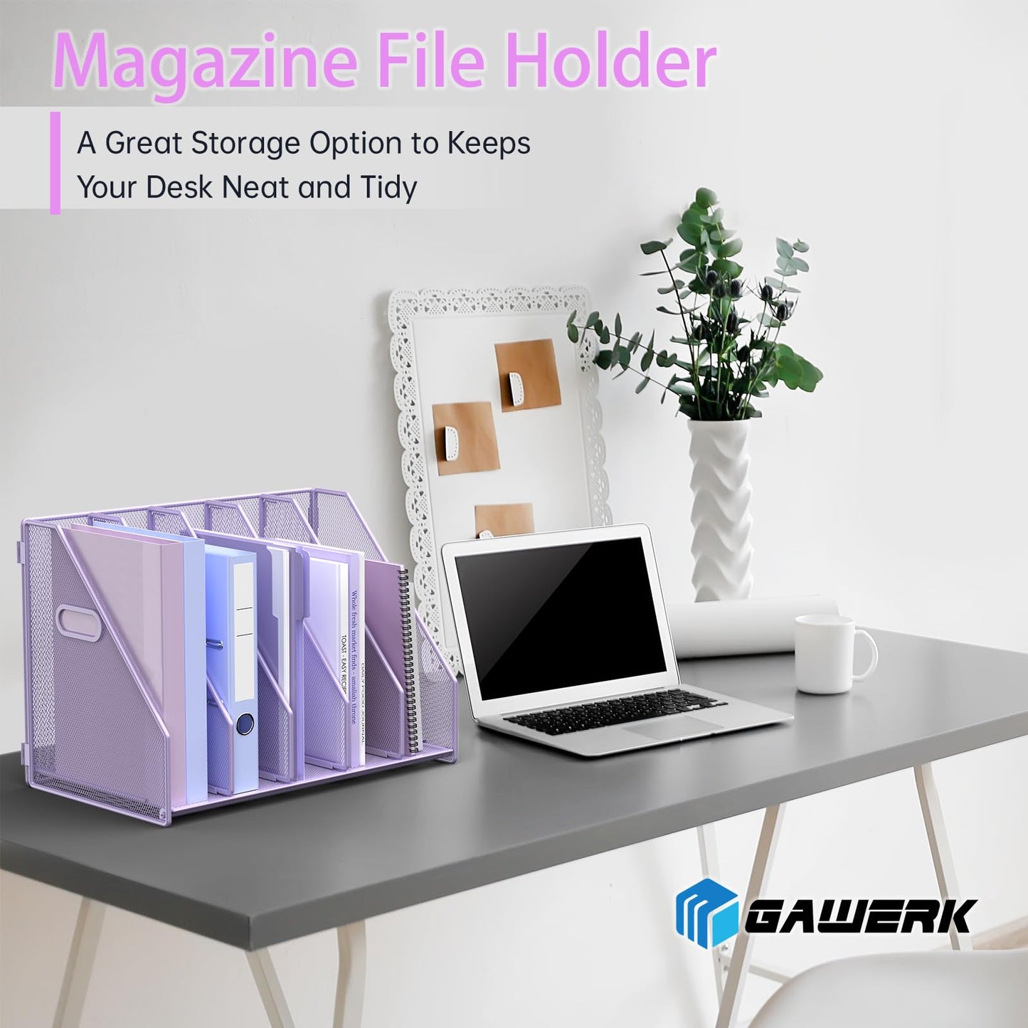 MINDEPOT Desk File Organizer Folder Holder with 5 Vertica for Office Purple