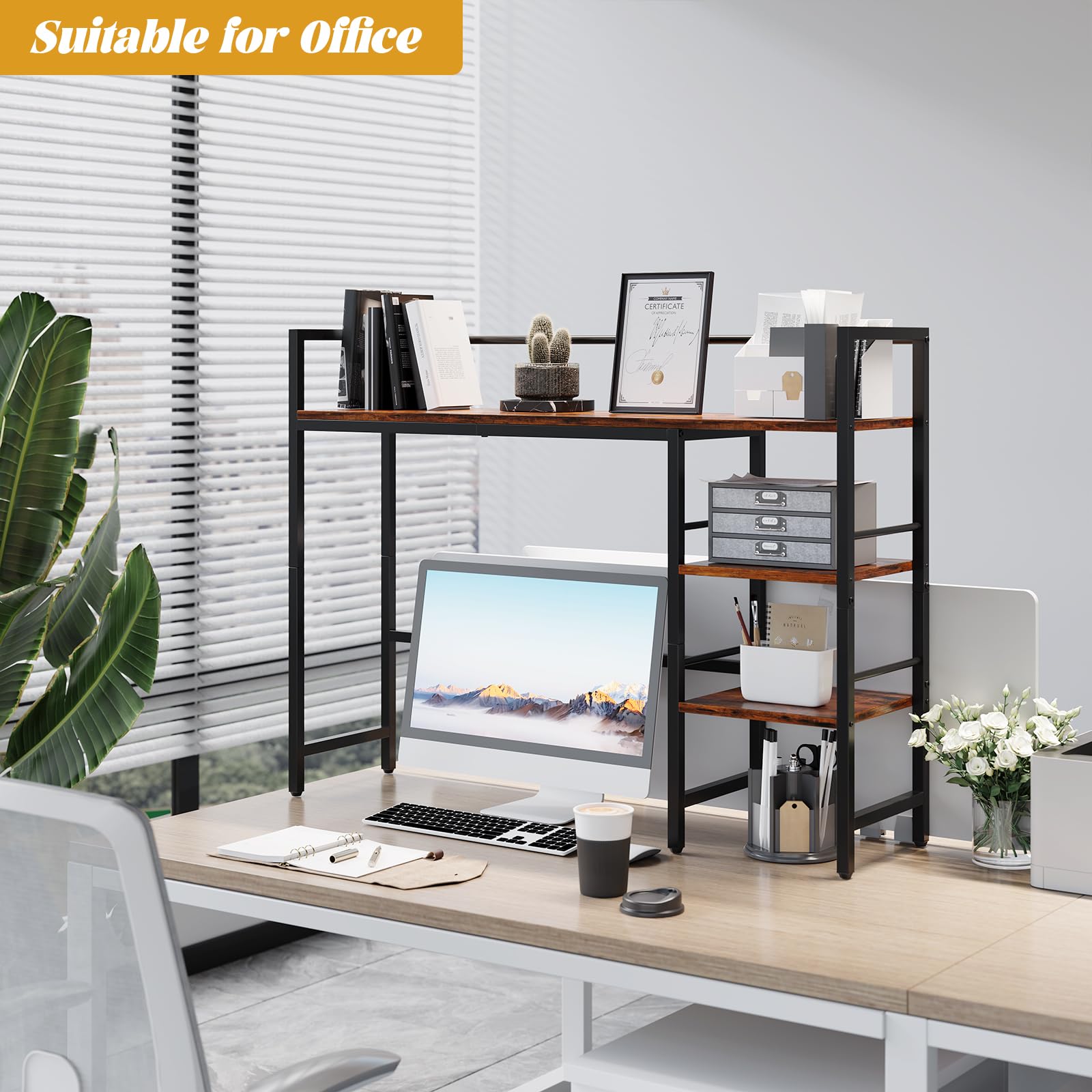 HavenlyYouth Desk Shelf, 38.6 Inch Wood Desk Organizer Shelf for Computer Monitor, Desk Hutch