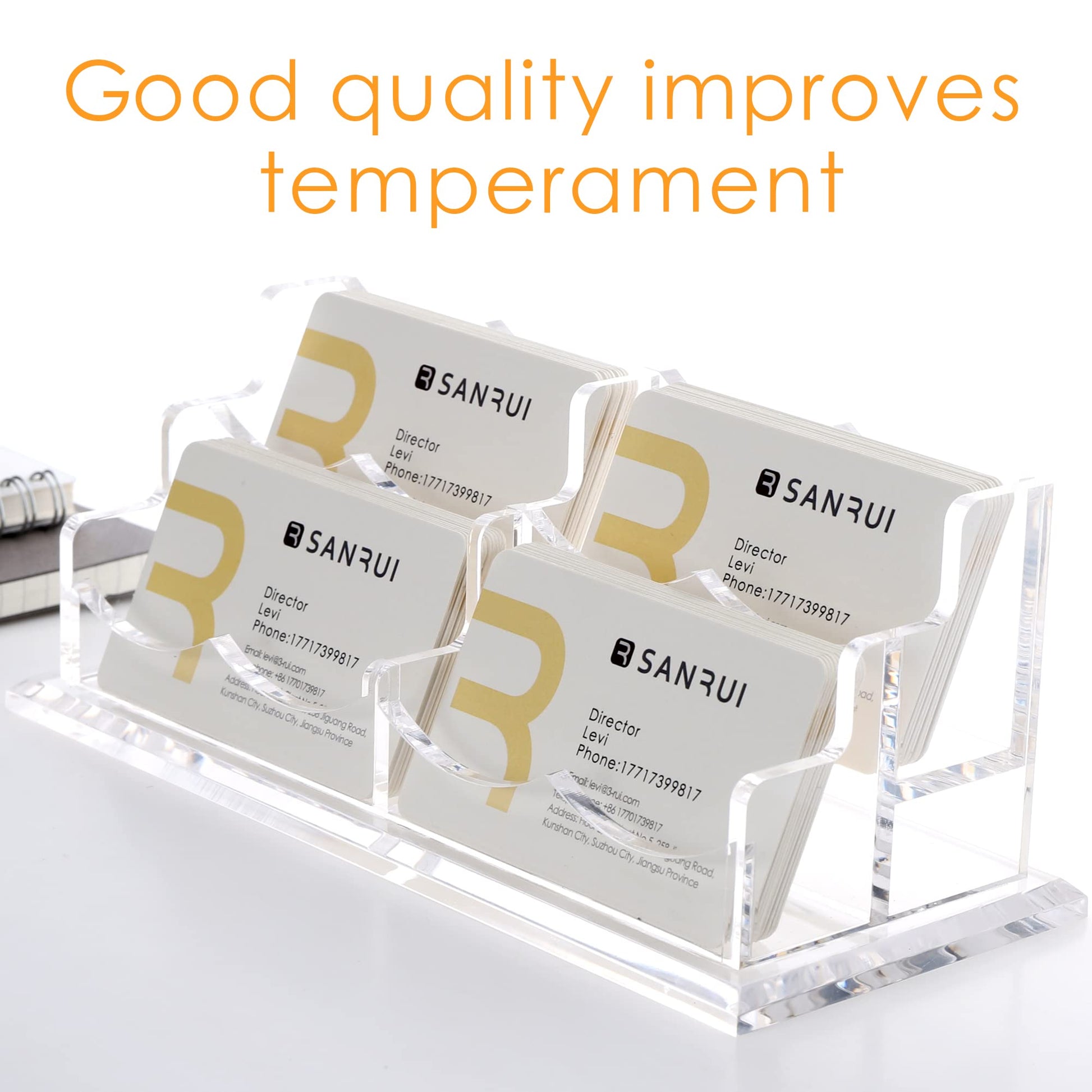 SANRUI Acrylic Business Card Holder, Clear Desk Card Display Stand 4 Slot