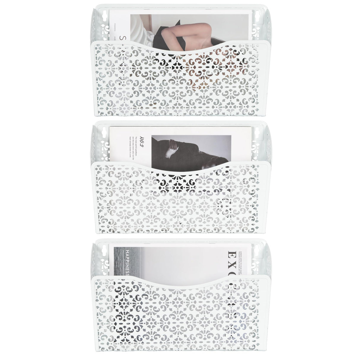 EasyPAG 3 Pack Hollow Design Wall-Mounted File Organizer - Heavy Duty Metal, Vertical Space Saving
