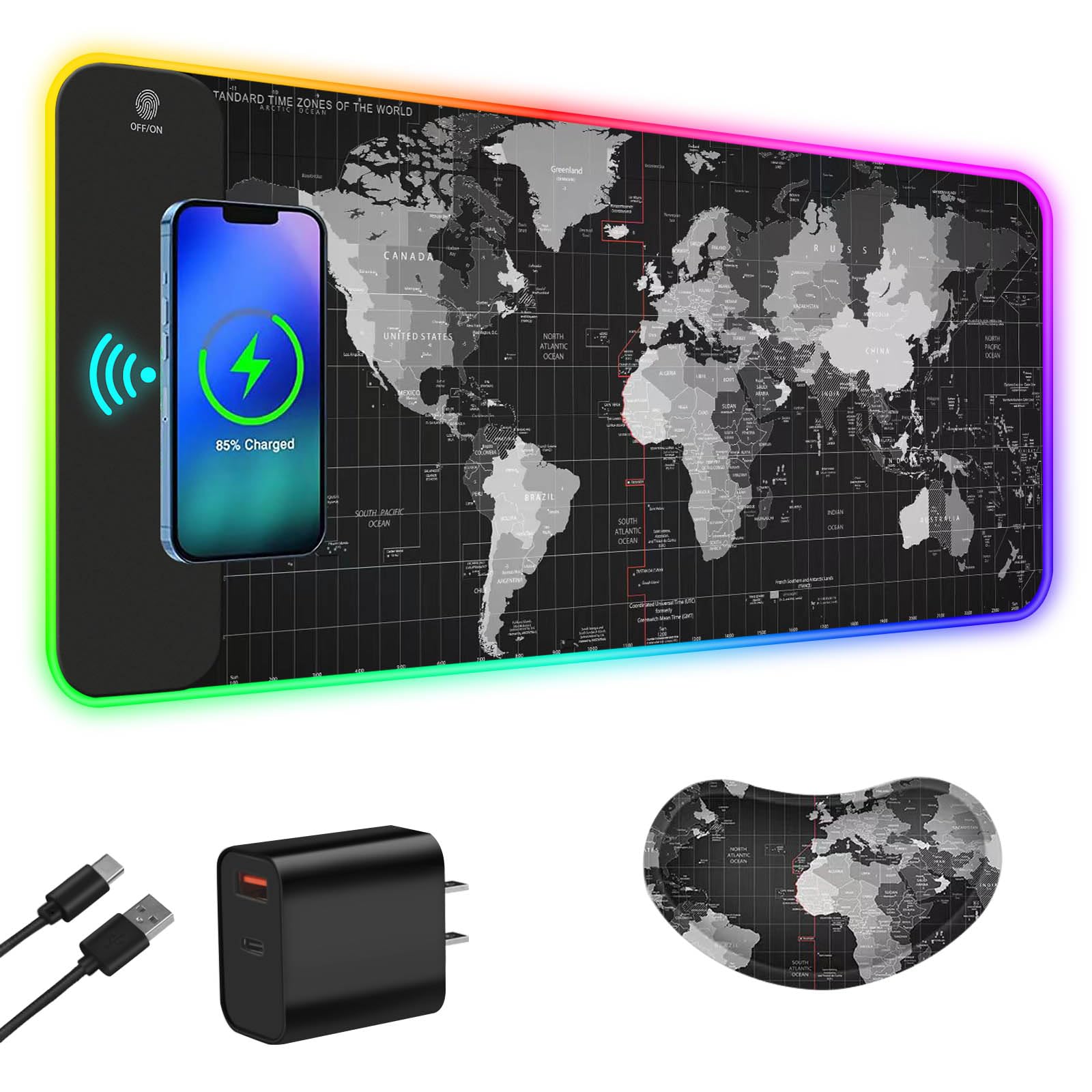 ToLuLu Wireless Charging RGB Gaming Mouse Pad, 15W Mouse Mat w/ 30W Charger