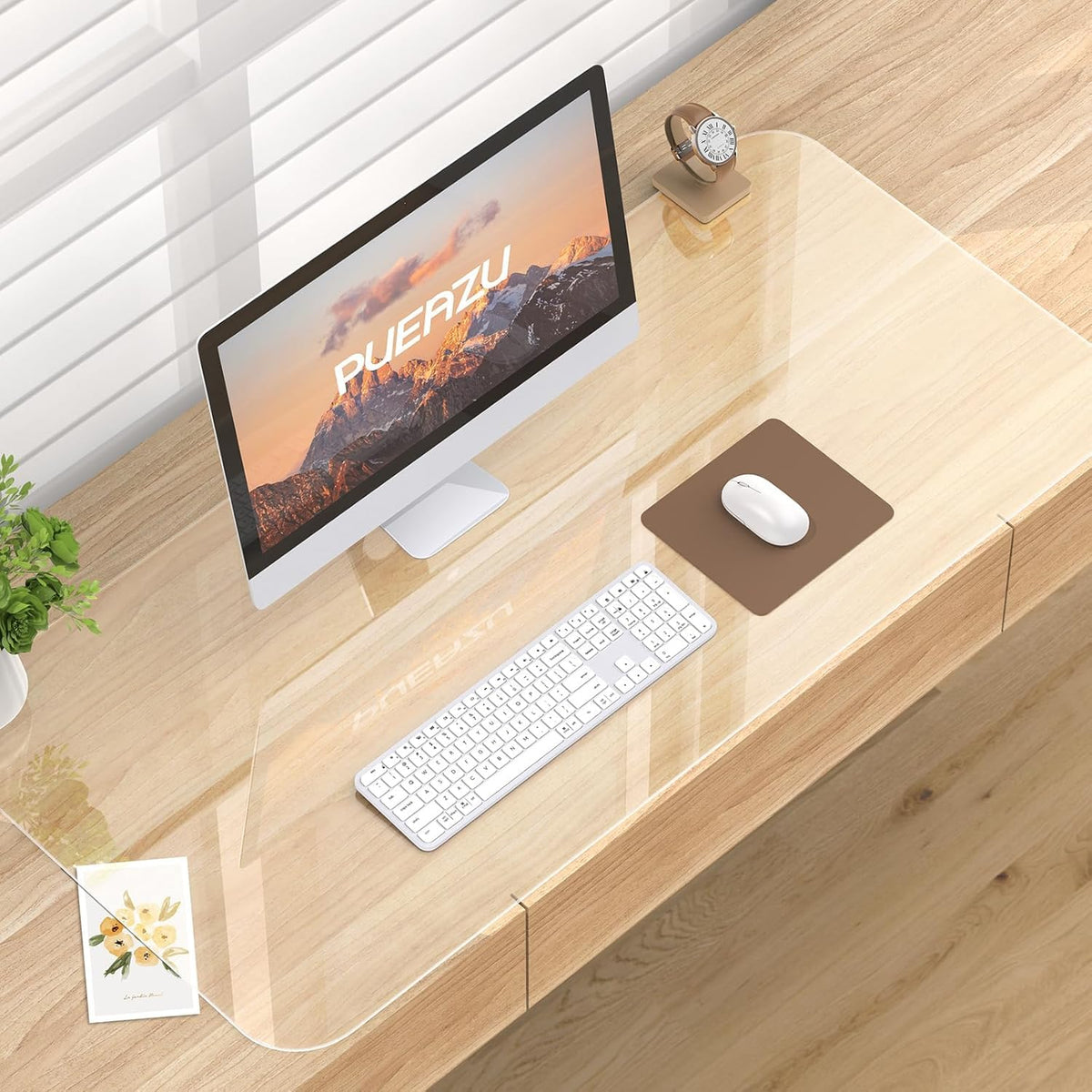 PUEAZU Clear Desk Mat, 39.3"x15.7" inch Large PVC Desk Protector Pad, Waterproof Non-Slip Round