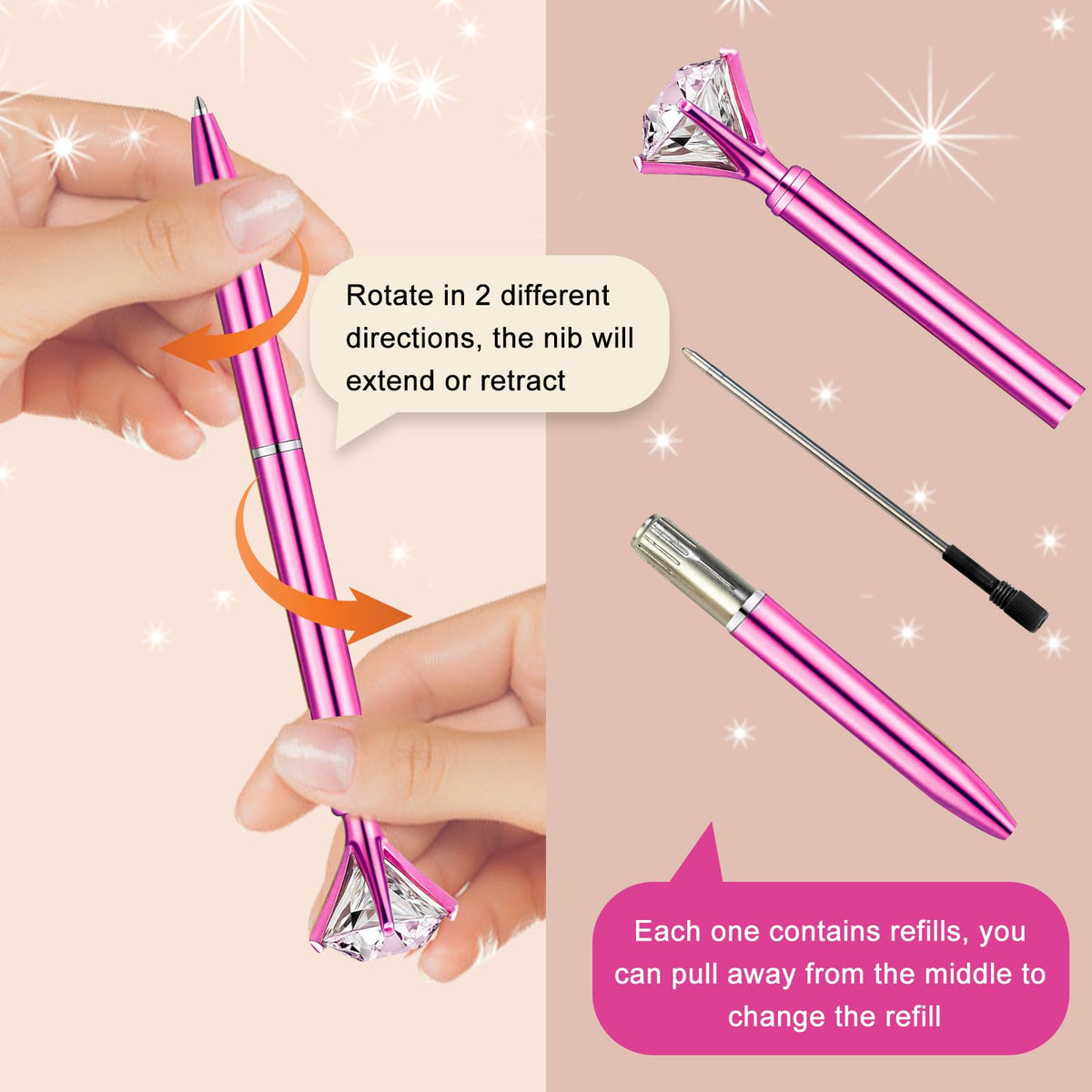 EVNEED 50pcs Big Diamond Pens,Bridal Shower Pen with Black Ink Cute Ballpoint Pen Beautiful Wedding