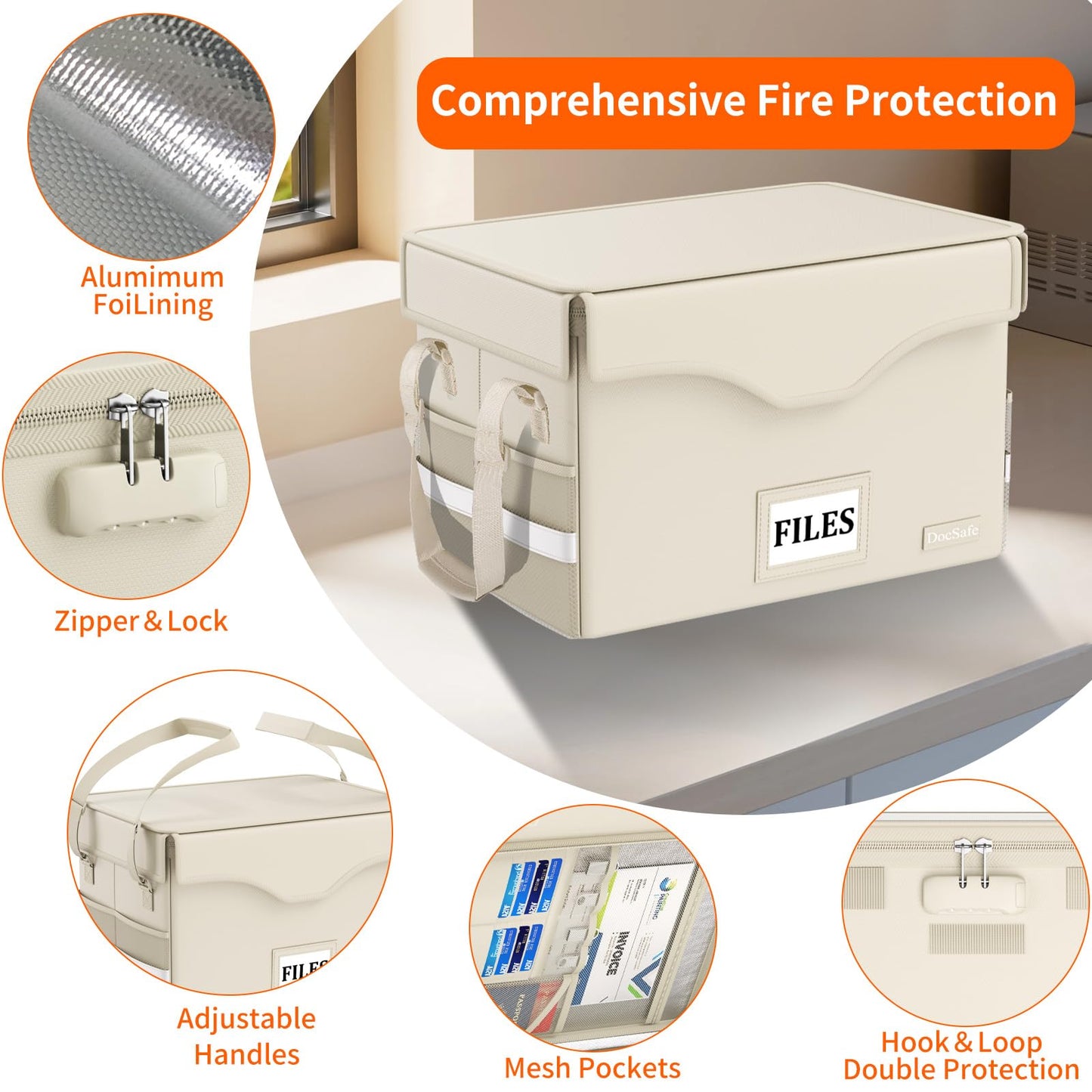 DocSafe 5200°F Fireproof Document Box with Lock,Heat Insulated File Organizer Storage with
