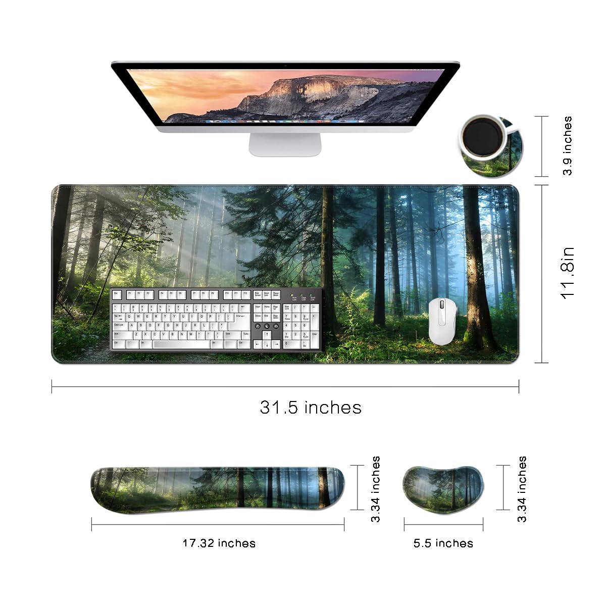 MIBITRI Keyboard Mouse Pad Set, Extended Gaming Mouse Pad+Ergonomics Keyboard Wrist Rest Support