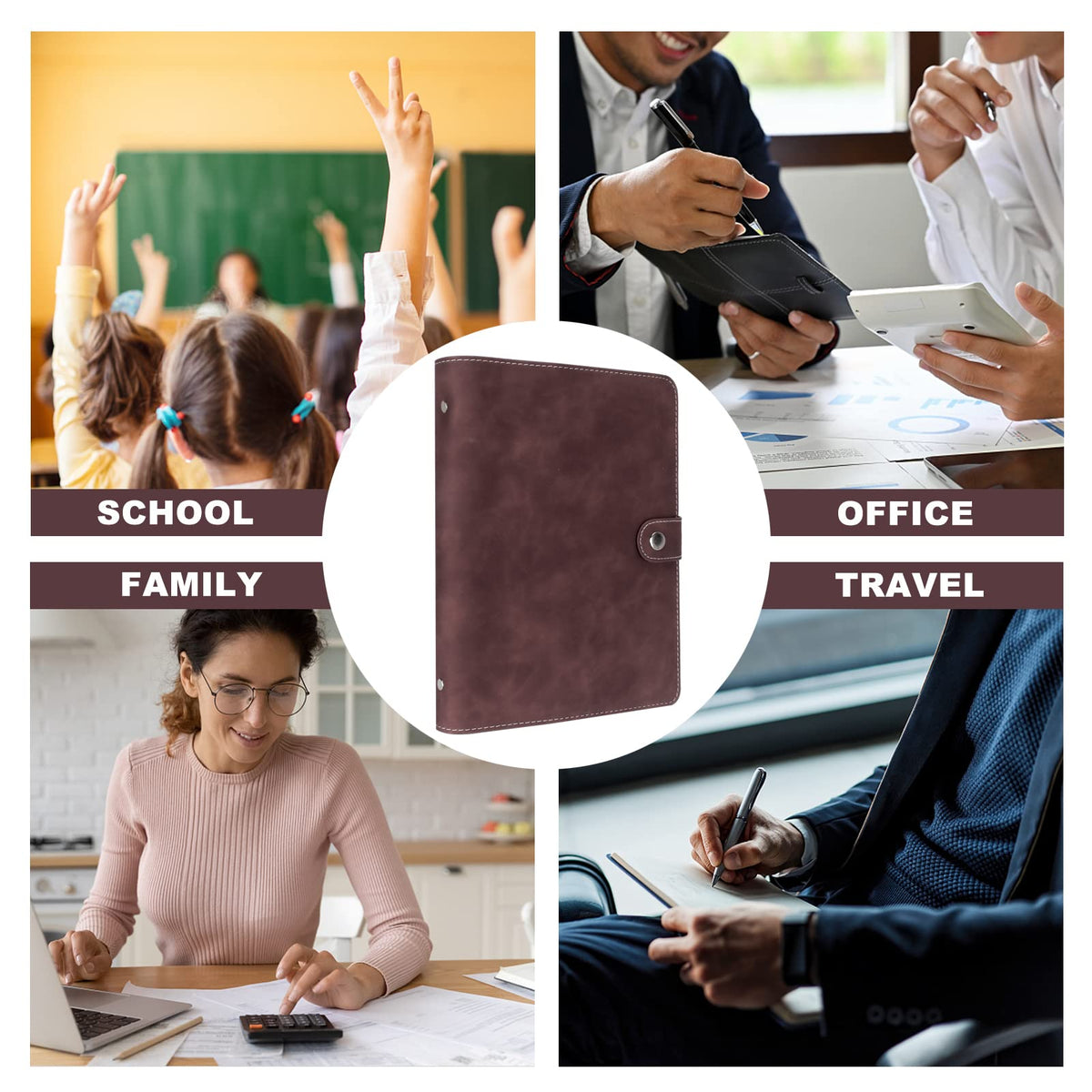 FYY A5 Binder Refillable Planner Notebook 6 Ring, Dark Brown