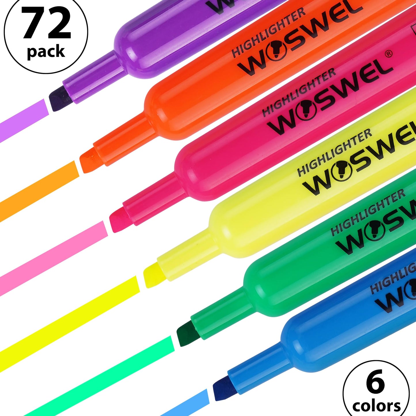 WOSWEL Highlighters Bulk, 72 Pack Tank Style Highlighters Assorted Fluorescent Colors Set, 6 Bright