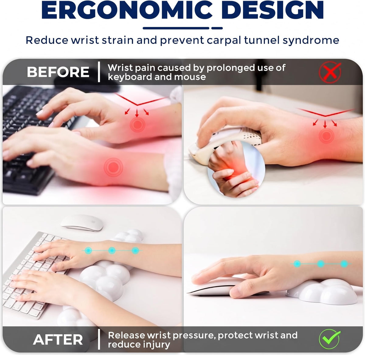ABRONDA Gel Cloud Keyboard & Mouse Wrist Rest Set - Cloud Keyboard Wrist Rest Pad & Mouse Support