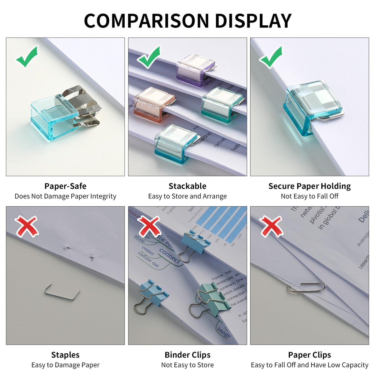 BUNCLIP Push Paper & Binder Clips, 40 Pack 50 Sheet Heavy Duty No Damage
