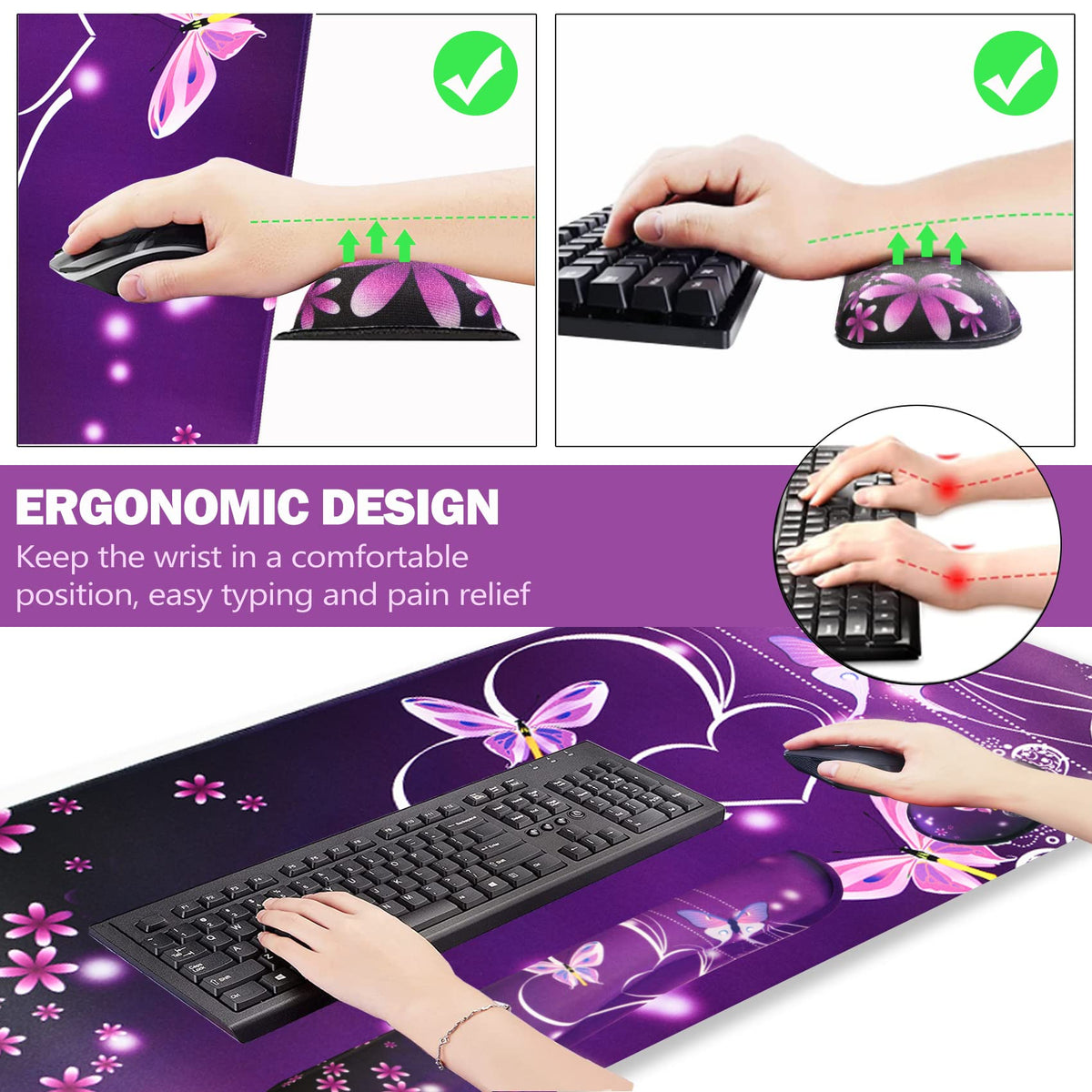 ARTSO Large Gaming Mouse Pad, Keyboard Wrist Rest Pad & Wrist Support Mousepad Set, Stitched Edge