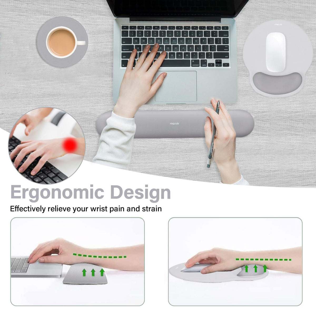 MOSISO Wrist Rest Support for Mouse Pad&Keyboard Set, Gray