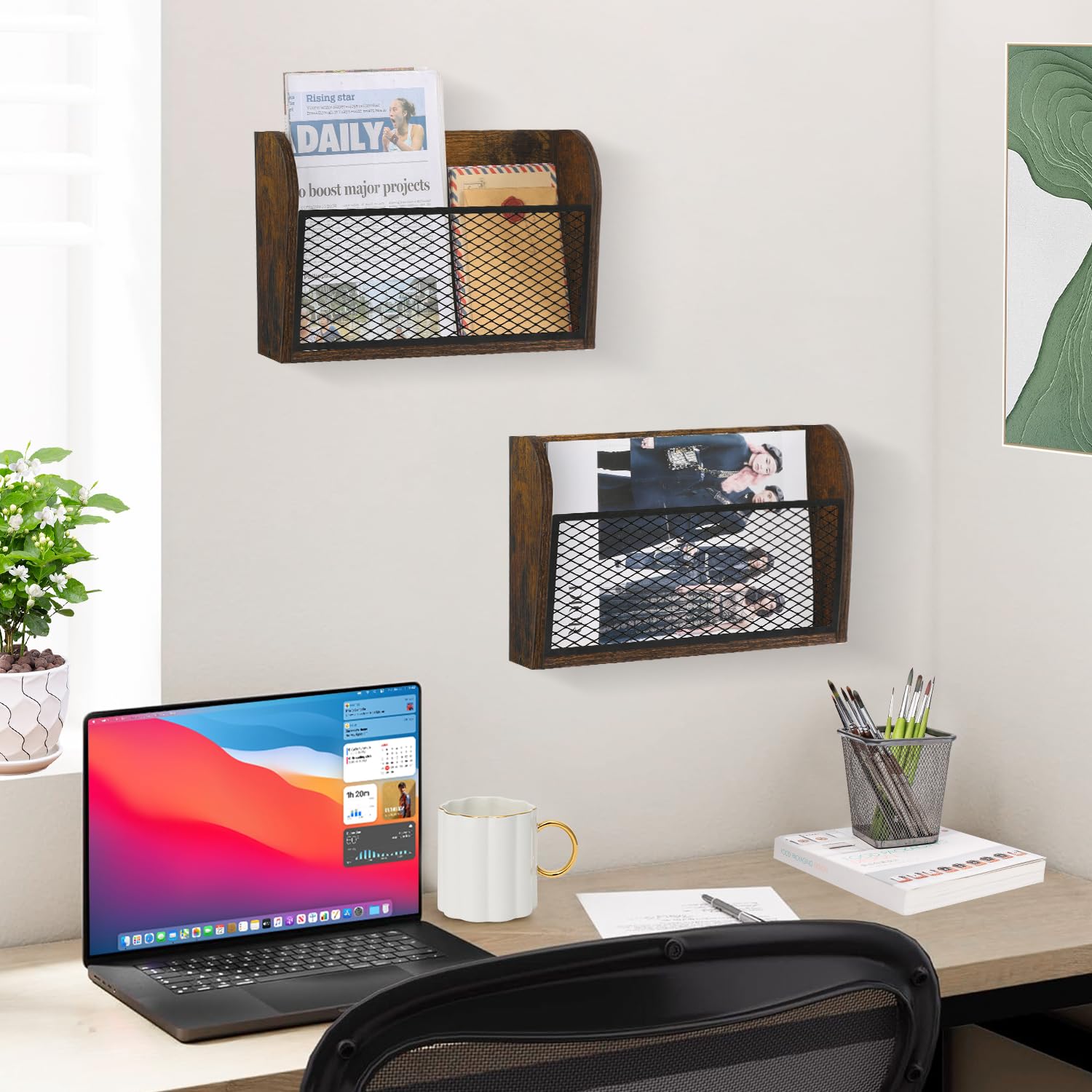 YINMIT 2 Packs Wall File Organizer-Holder, Hanging File Organizer, Wall Mounted File Holder, Wall