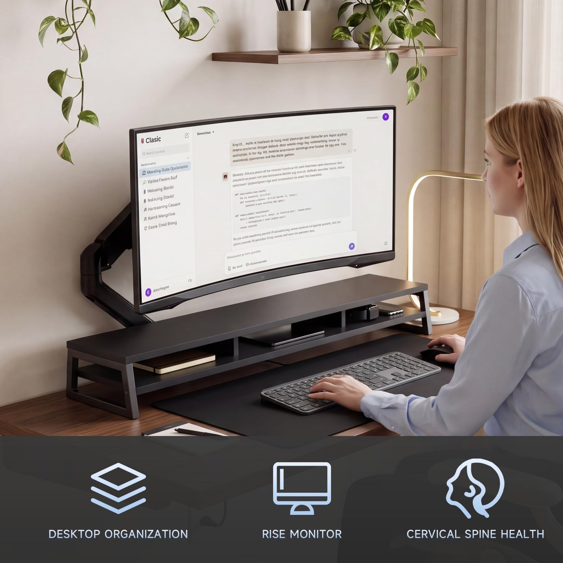 Fenge Dual Monitor Riser for Desk, Open Shelf with 3 Storage Compartments