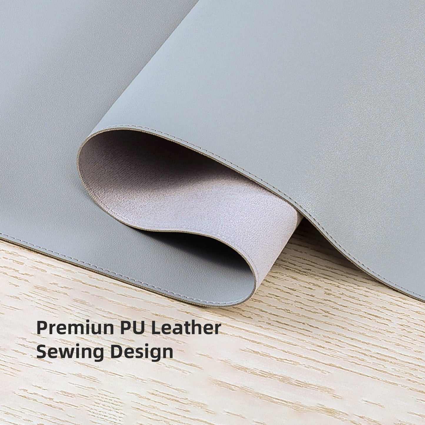 Wolaile PU Leather Desk Pad Blotter,Light Grey Waterproof Office Desktop Mat,36x17in Non-Slip Large