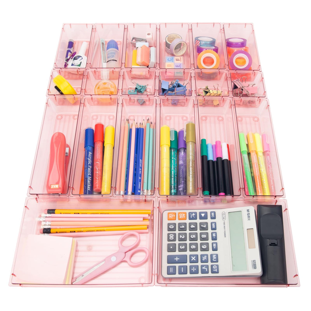 25 Pack Desk Drawer Organizer Set,Vanity and Desk Drawer Storage Bins,Clear Plastic Drawer