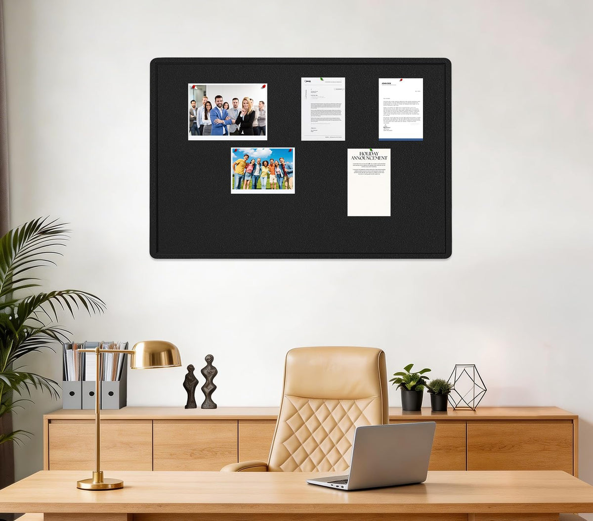Bulletin Board 36" x 24" Felt Cork Board - Decorative Pin Board, Black