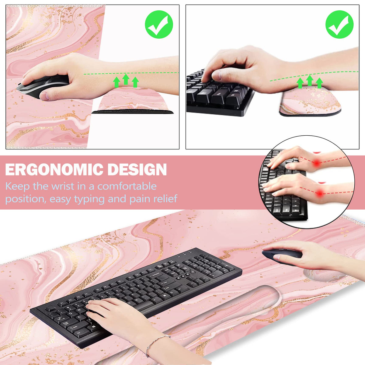 ARTSO Extended Gaming Mouse Pad Set, Keyboard Wrist Rest Support Pad + Wrist Cushion + XXL Large