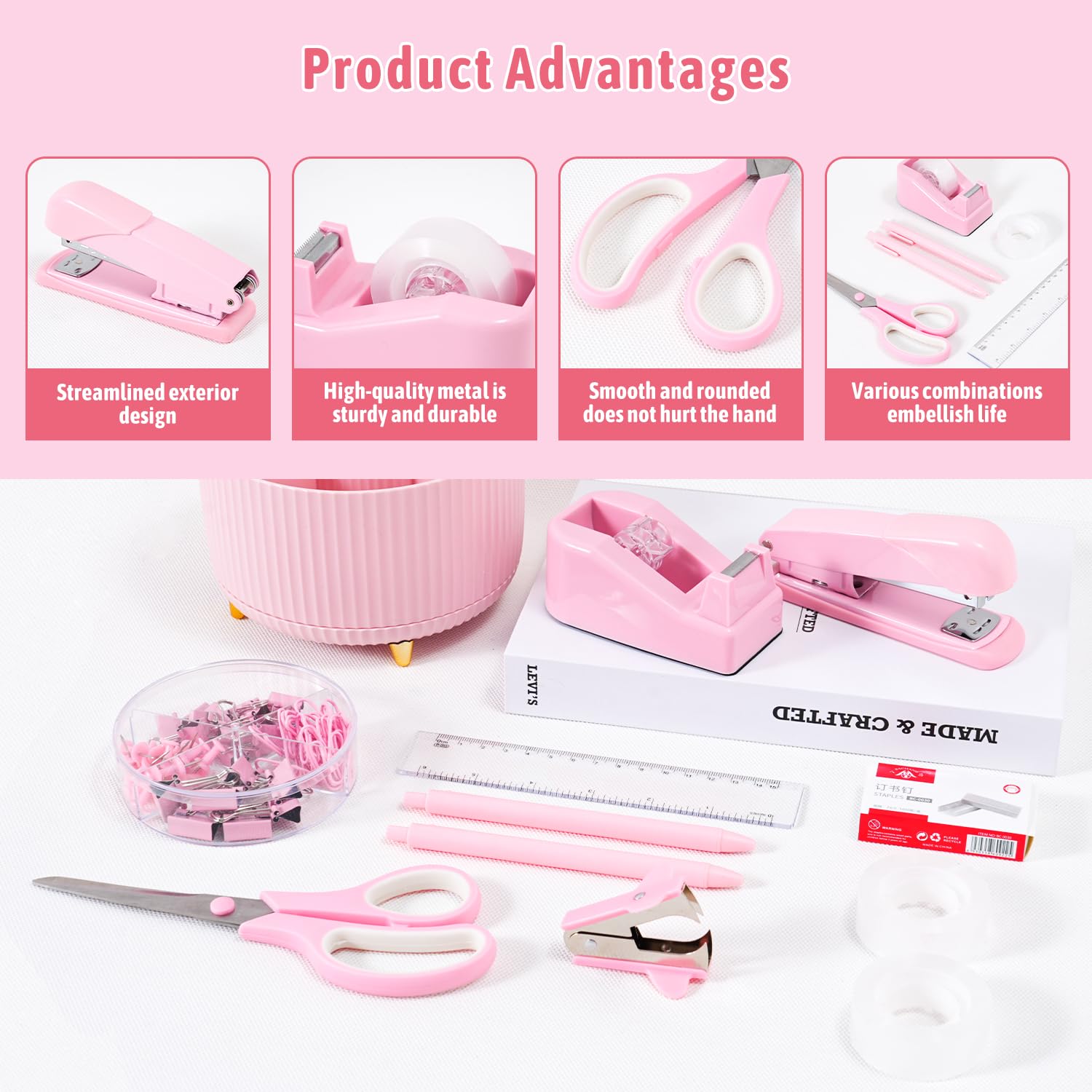 Gawsey Pink Desk Organizers and Accessories with Desk Organizer 360° Rotating Pen Holder and Office