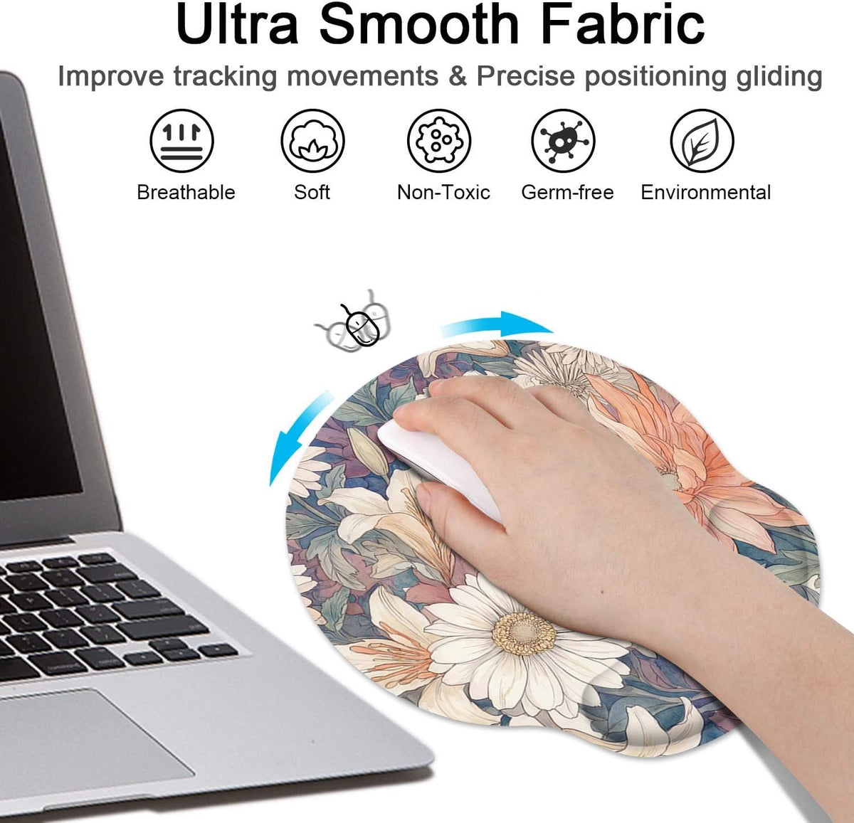 Britimes Ergonomic Mouse Pad Set with Wrist Rest, Daisy Floral Vintage